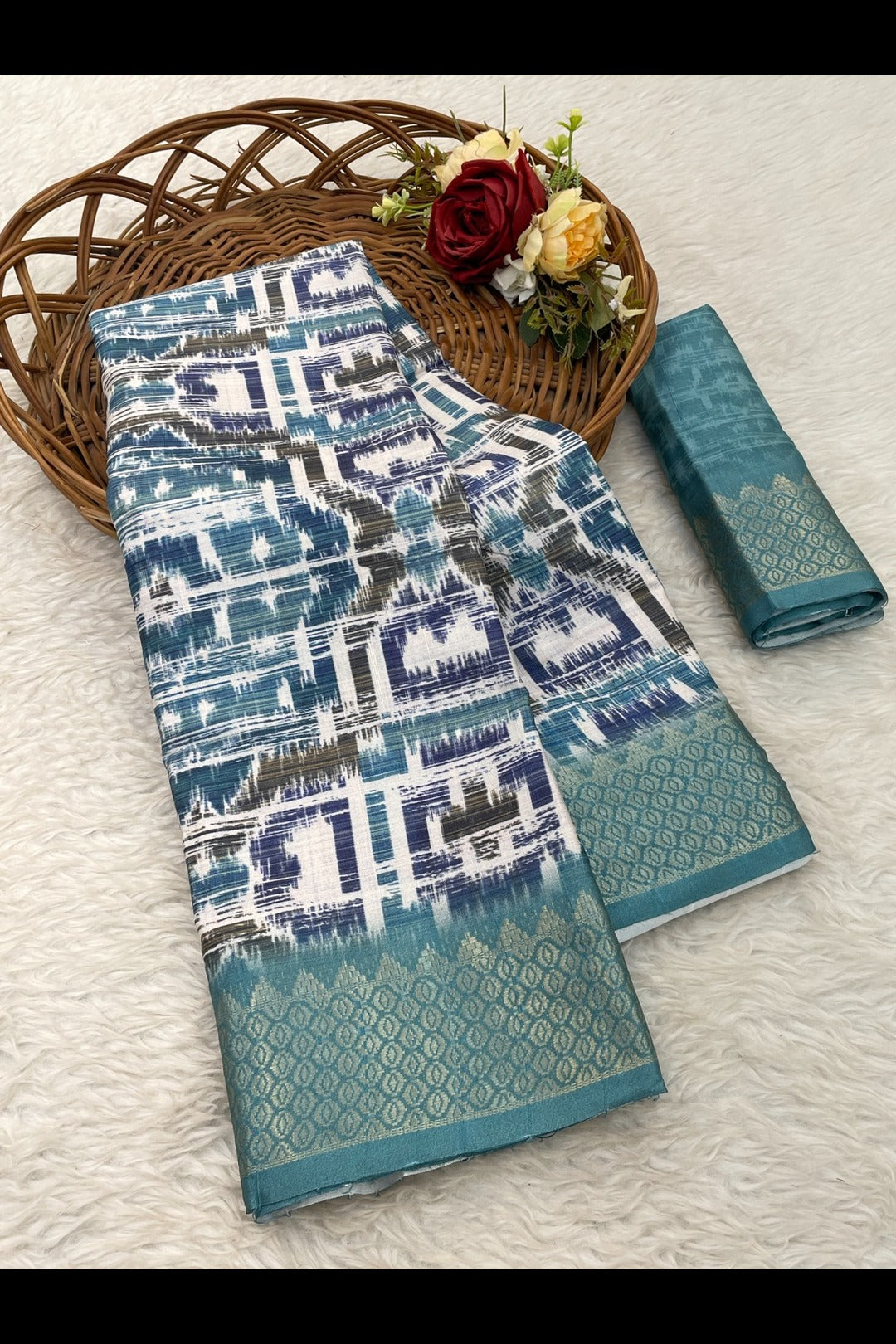 Light Teal Blue Silk Saree