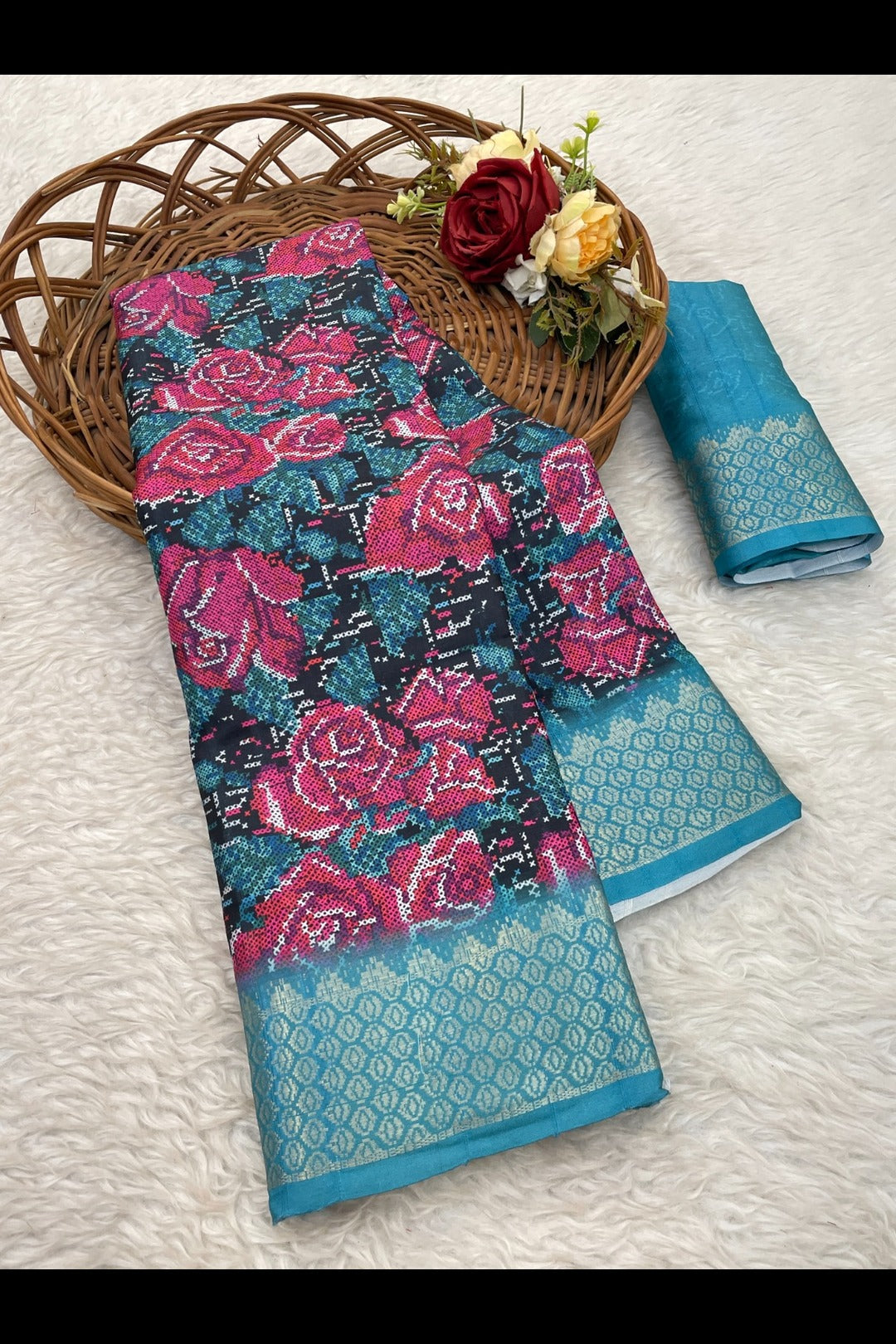 Aqua Blue Silk Saree