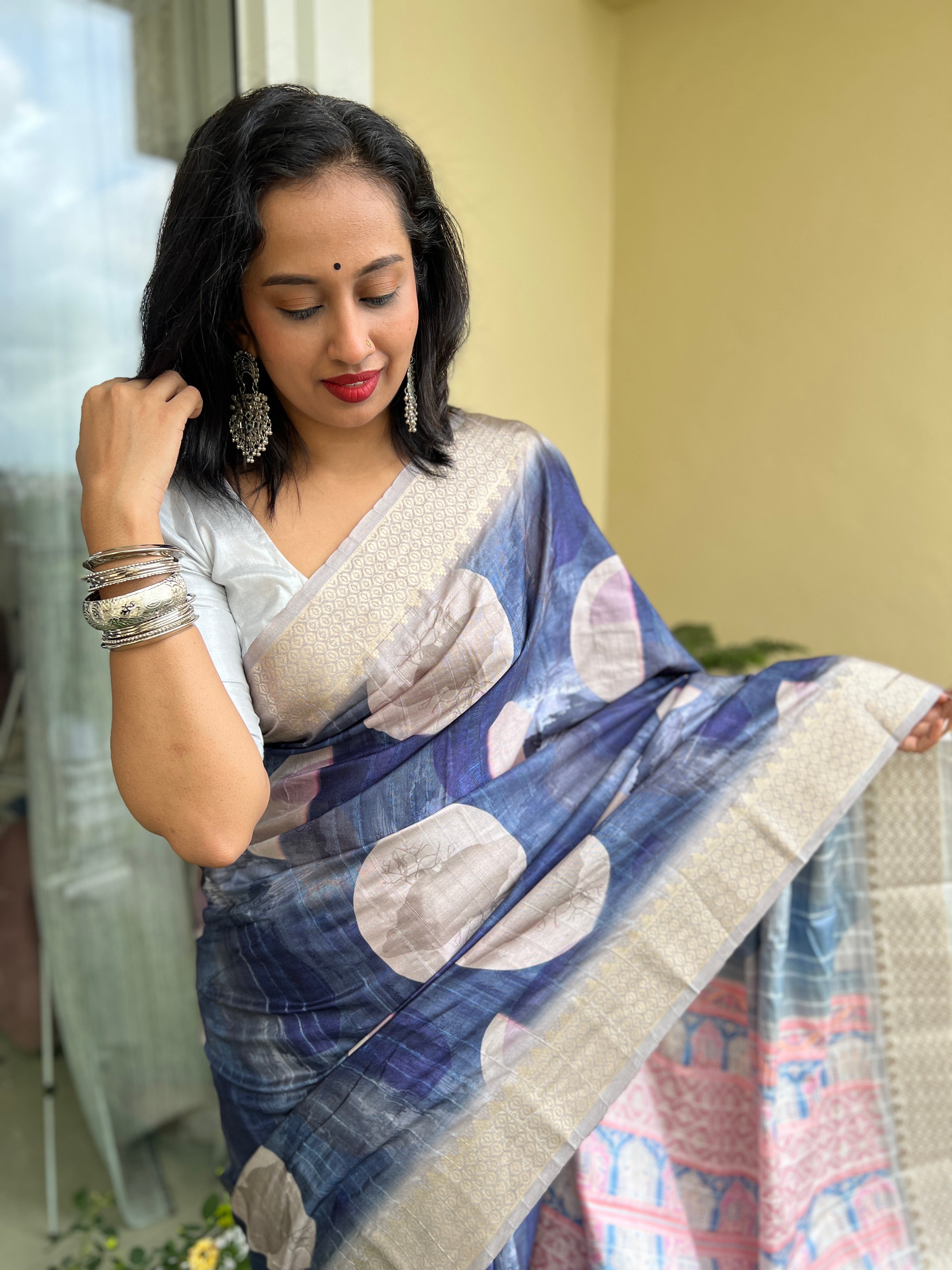 Blue and Gold Silk Saree