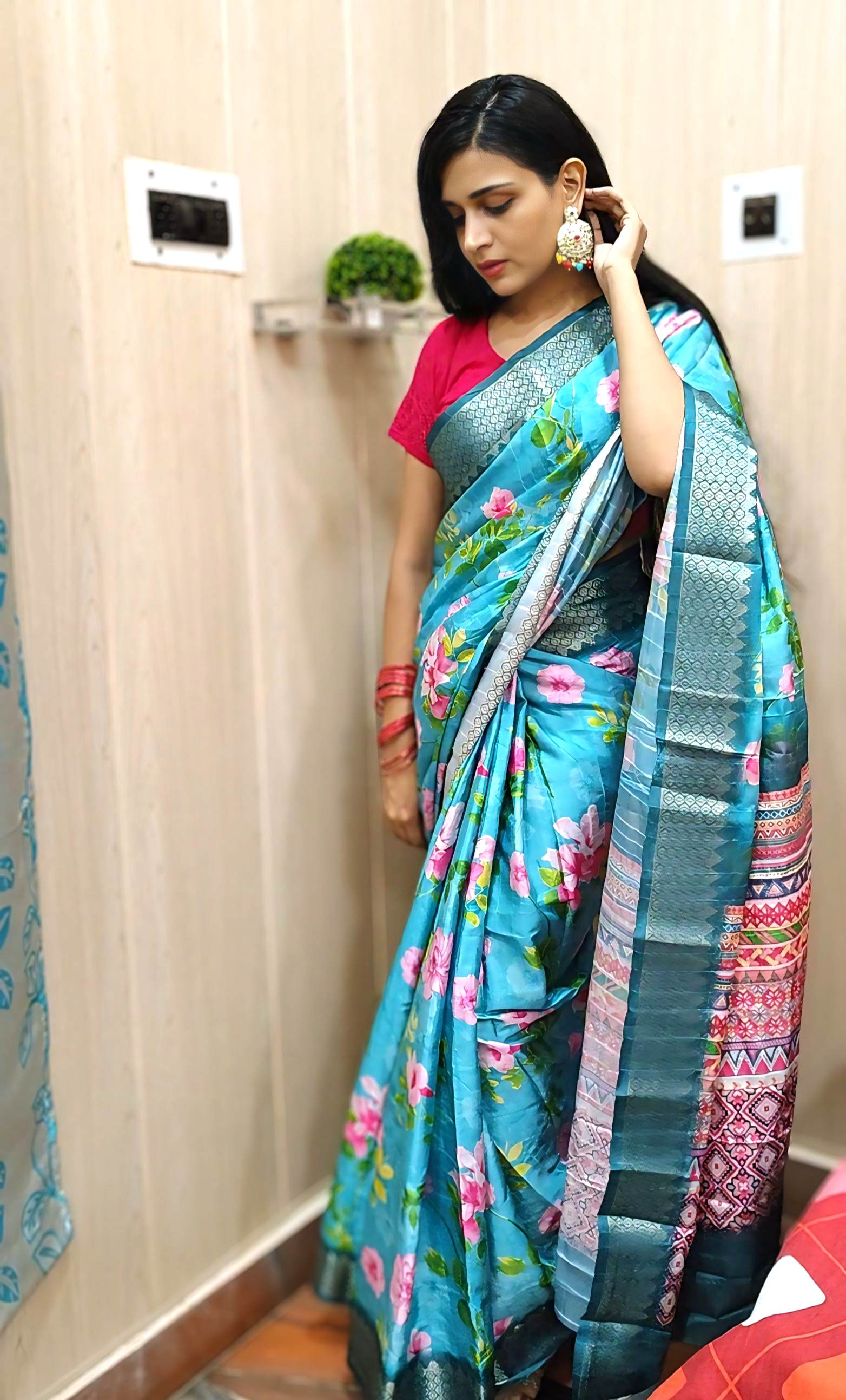 Light Blue Dola Silk Saree