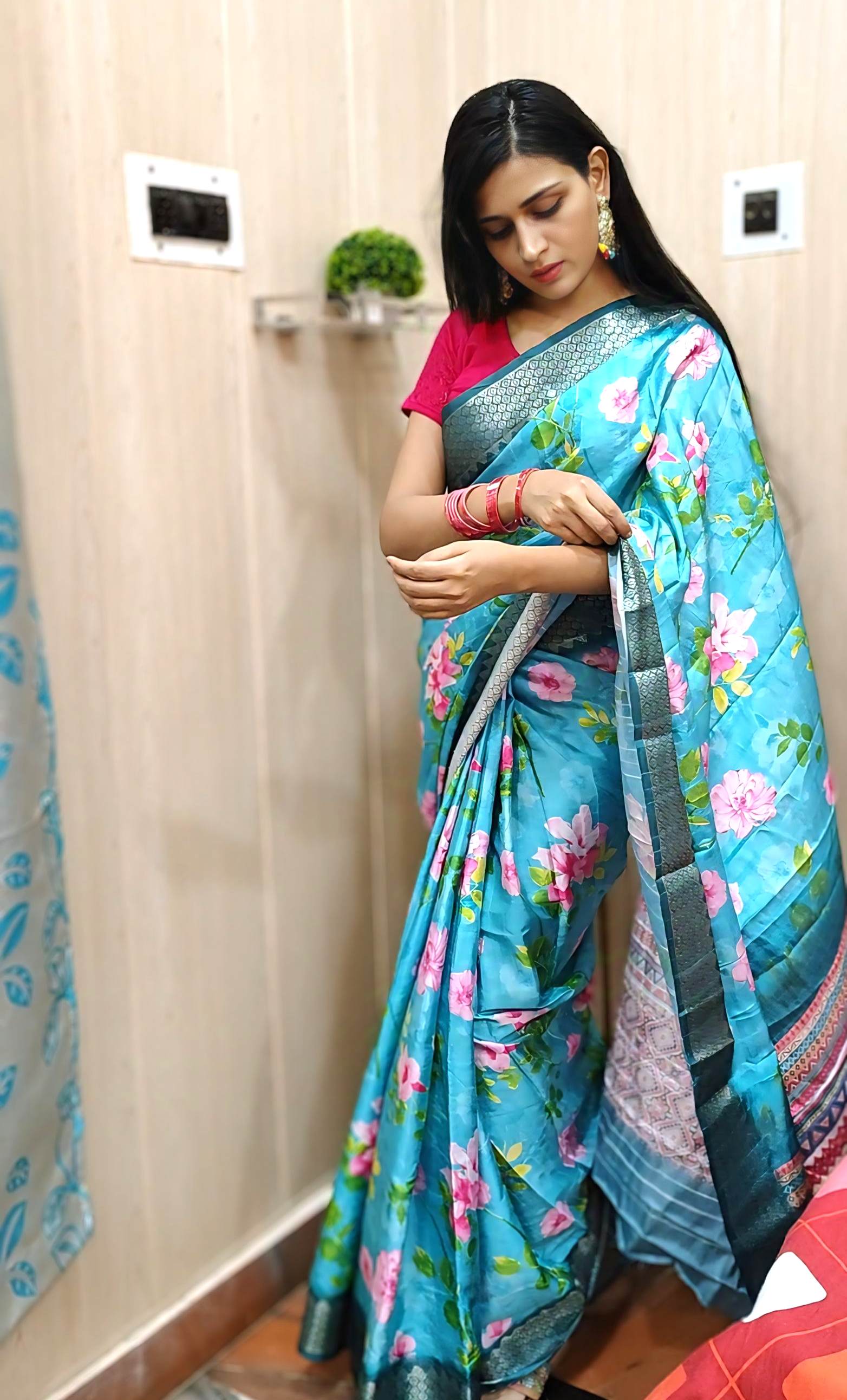 Light Blue Dola Silk Saree