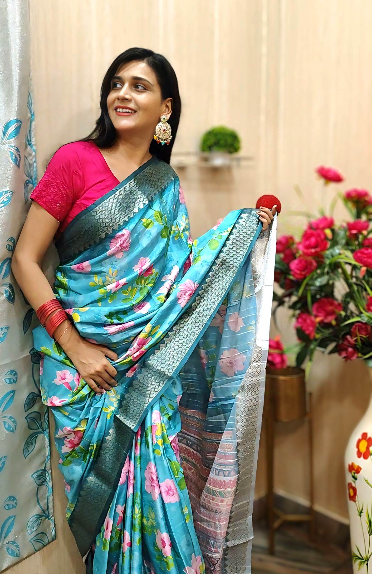 Light Blue Dola Silk Saree