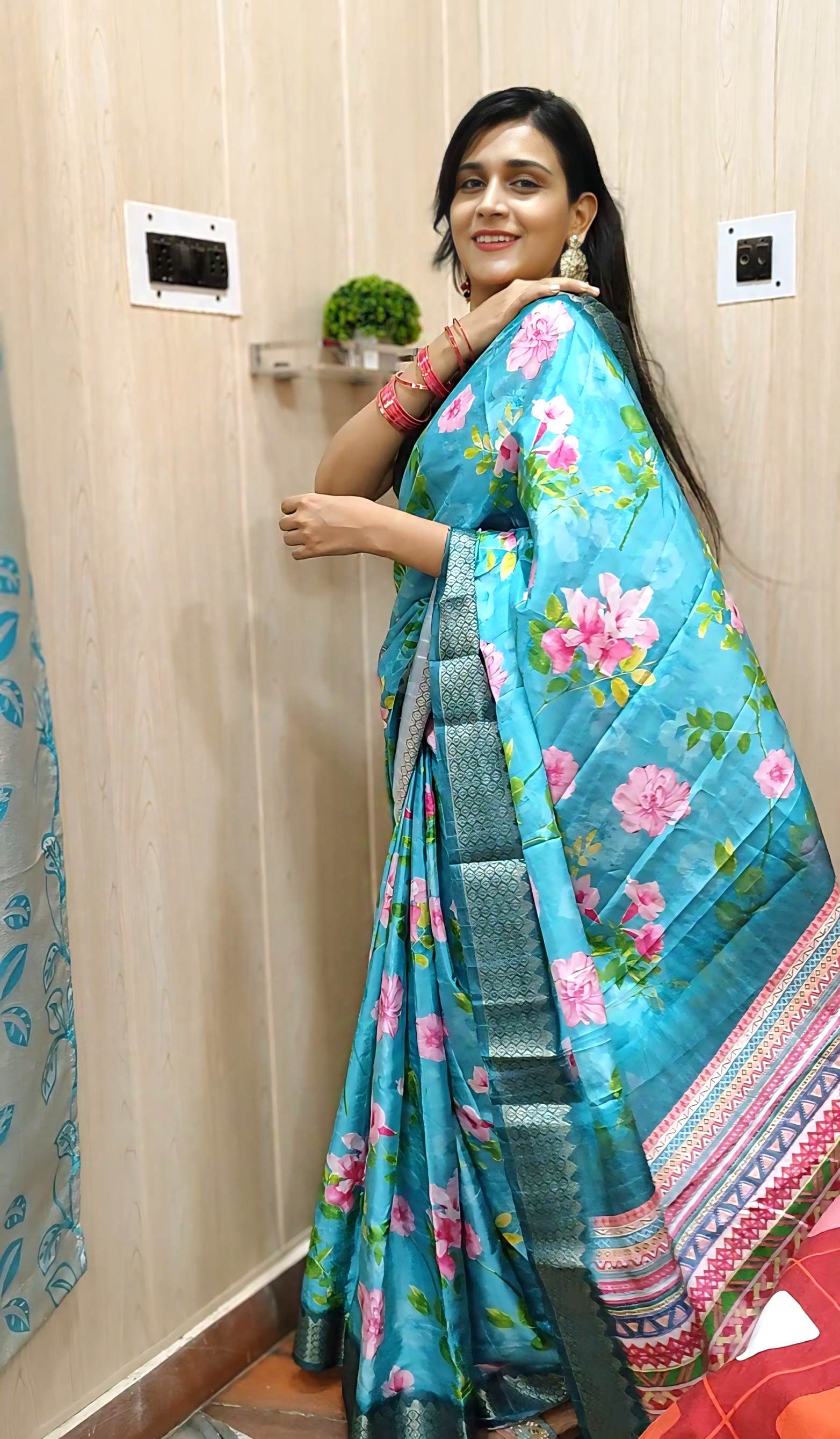 Light Blue Dola Silk Saree