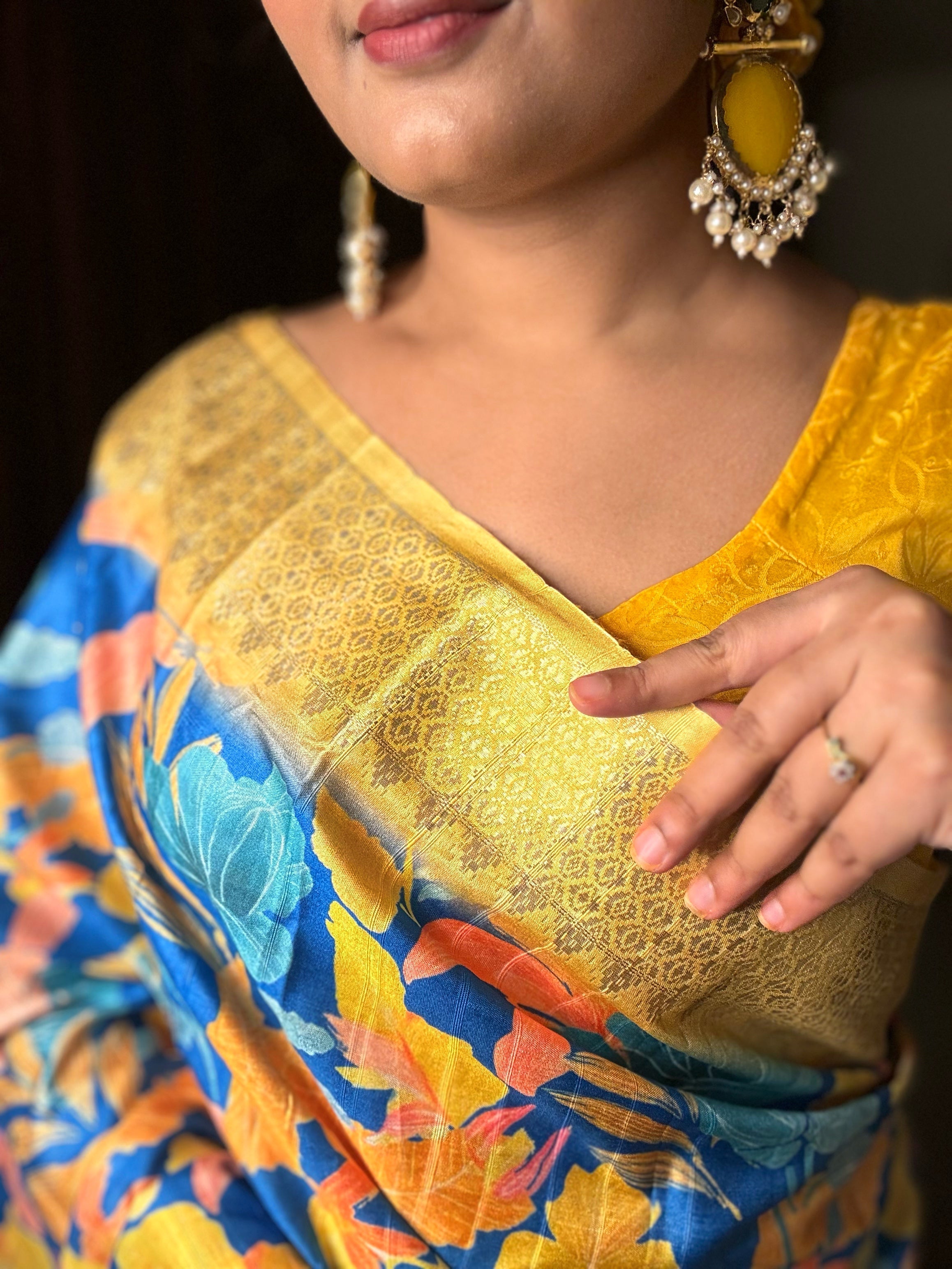 Blue and Yellow Combination Saree