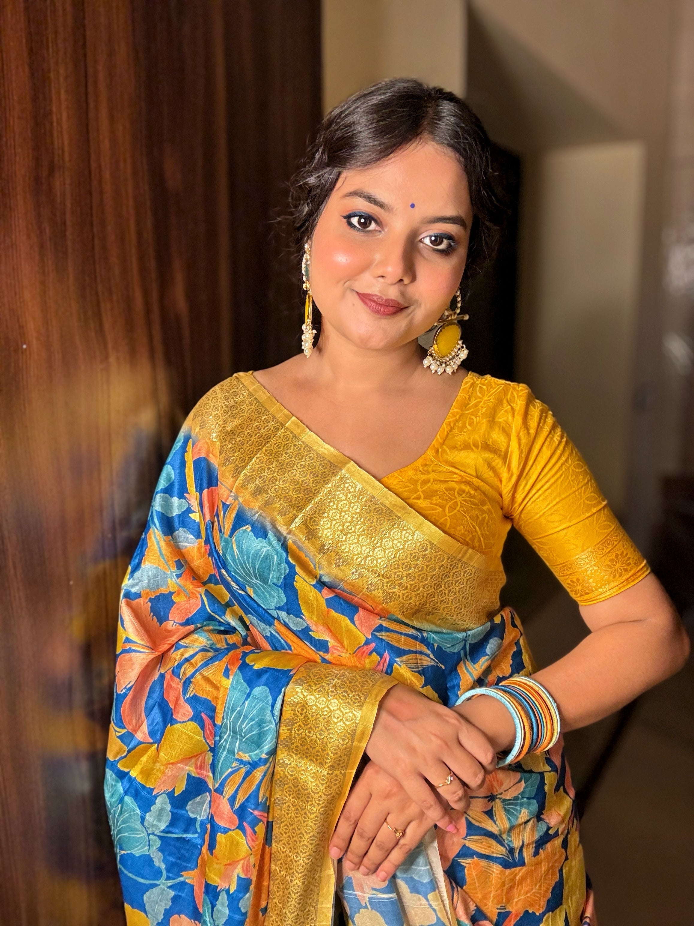 Blue and Yellow Combination Saree