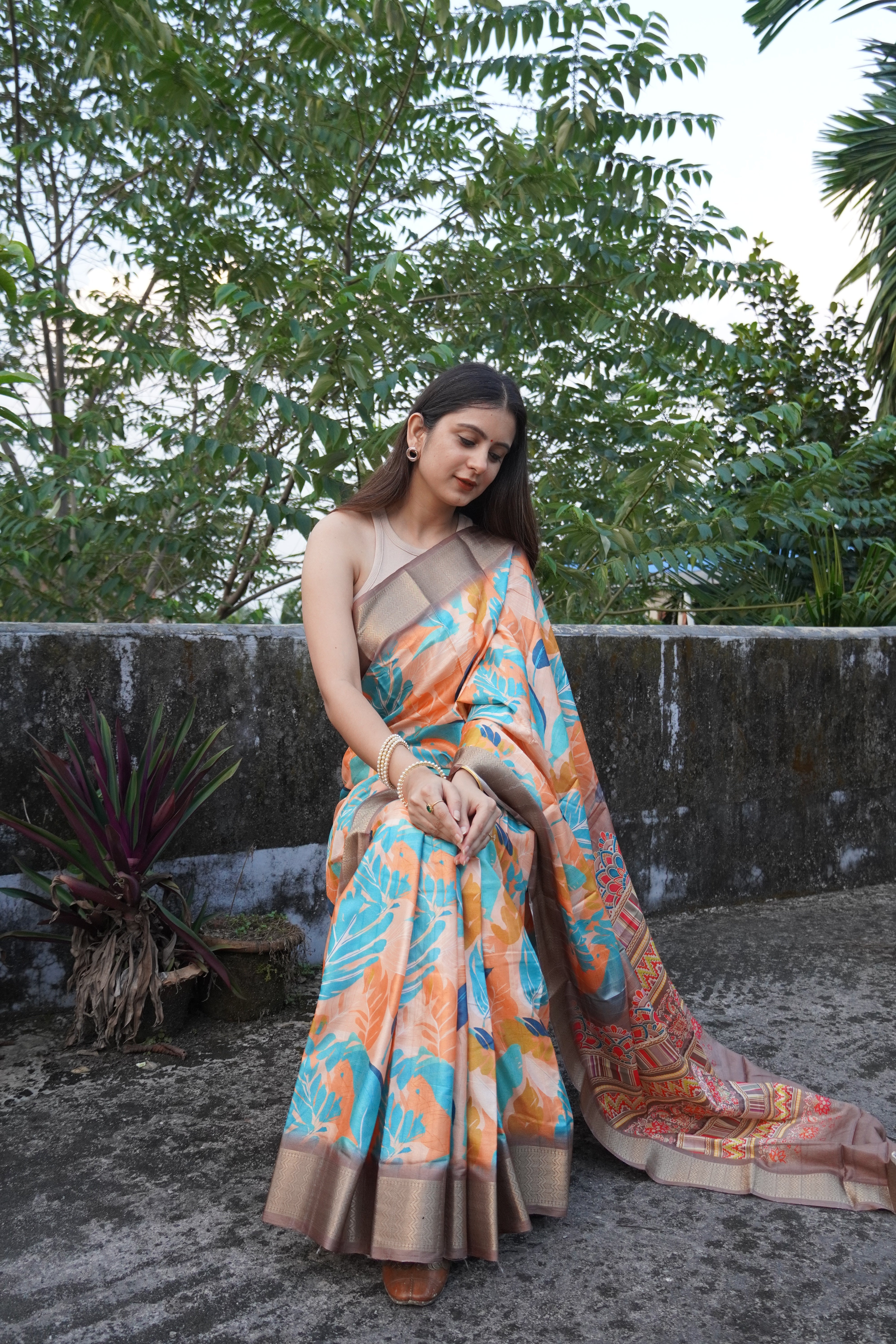 Light Brown Printed Saree