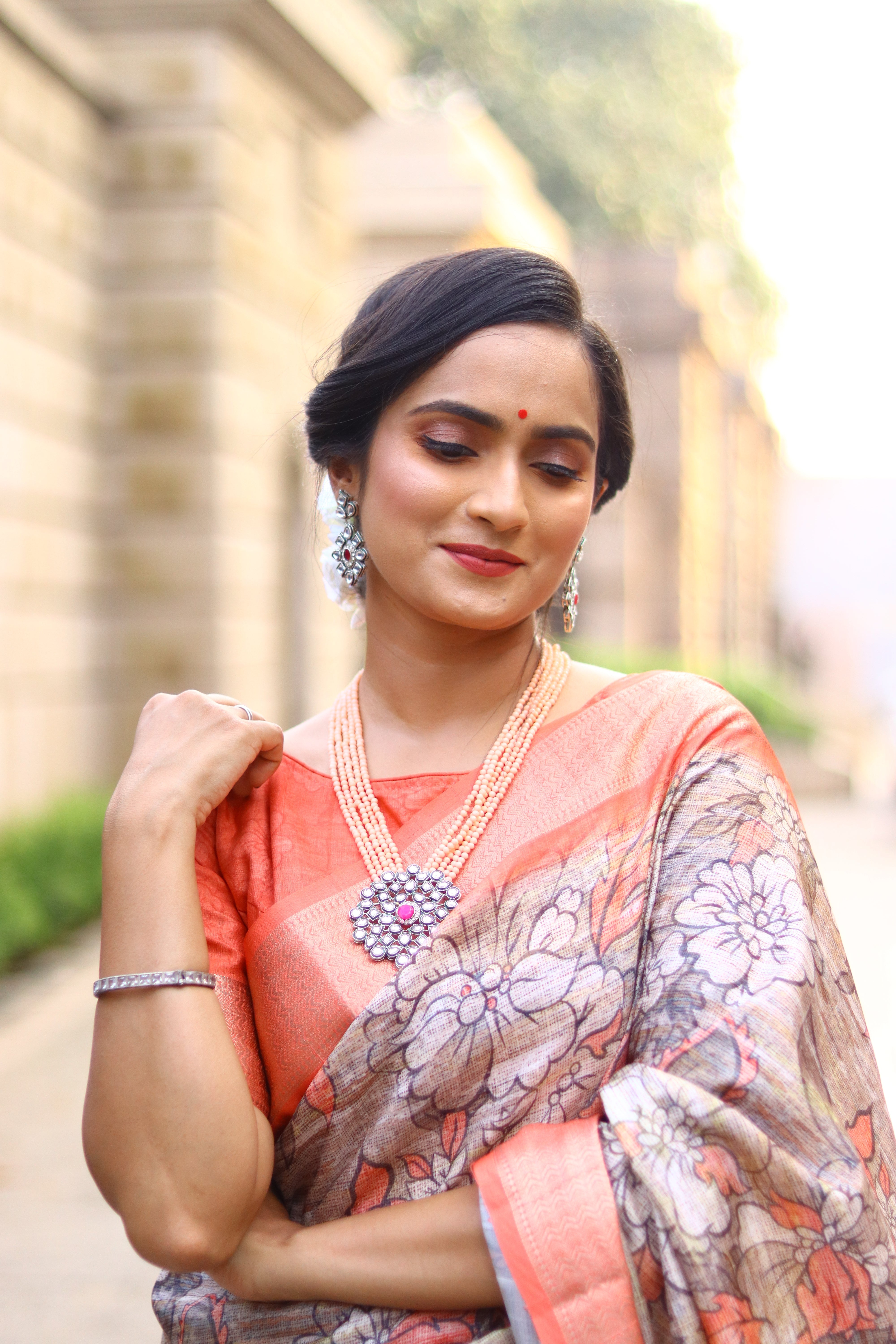 Light Orange Printed Saree