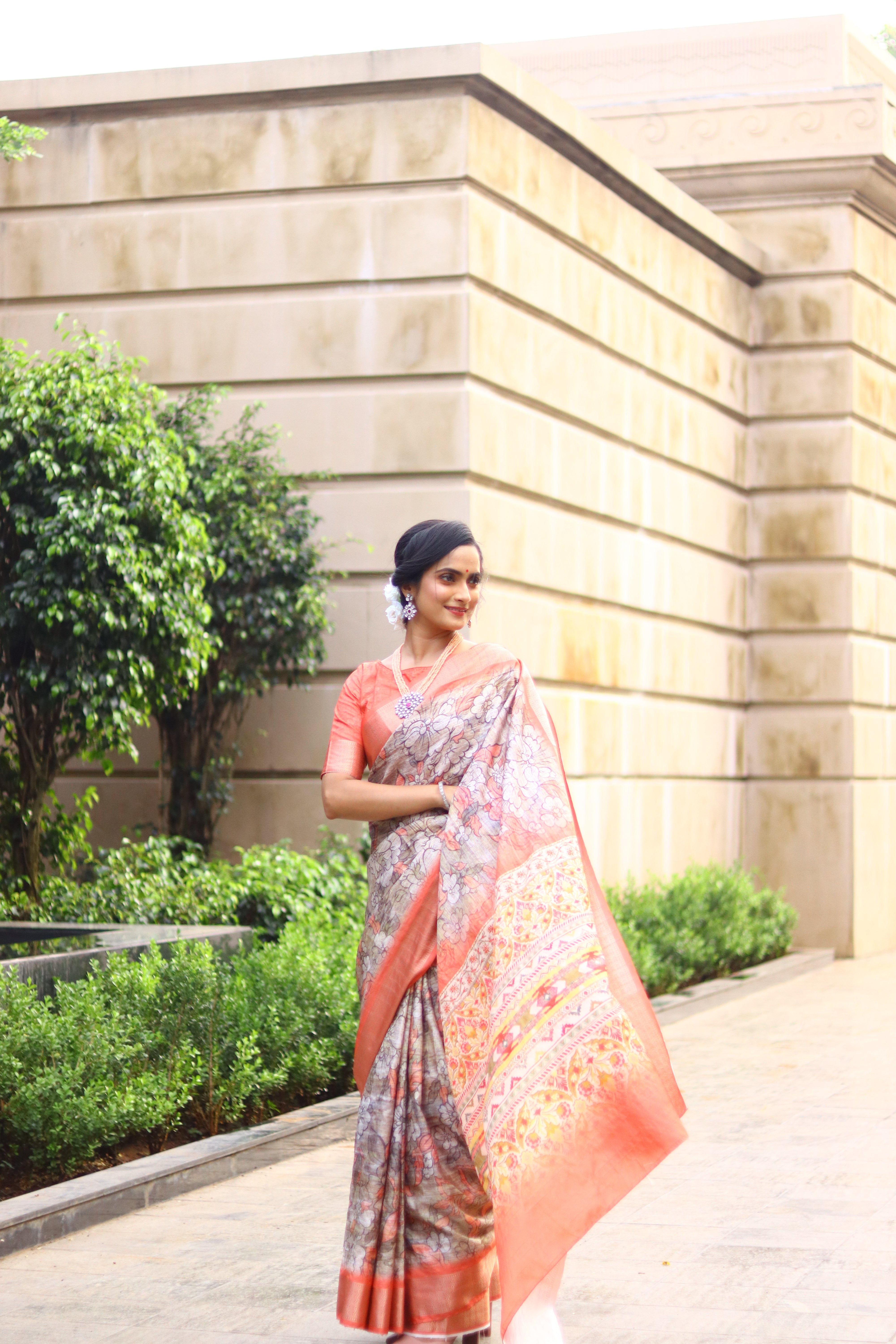 Light Orange Printed Saree