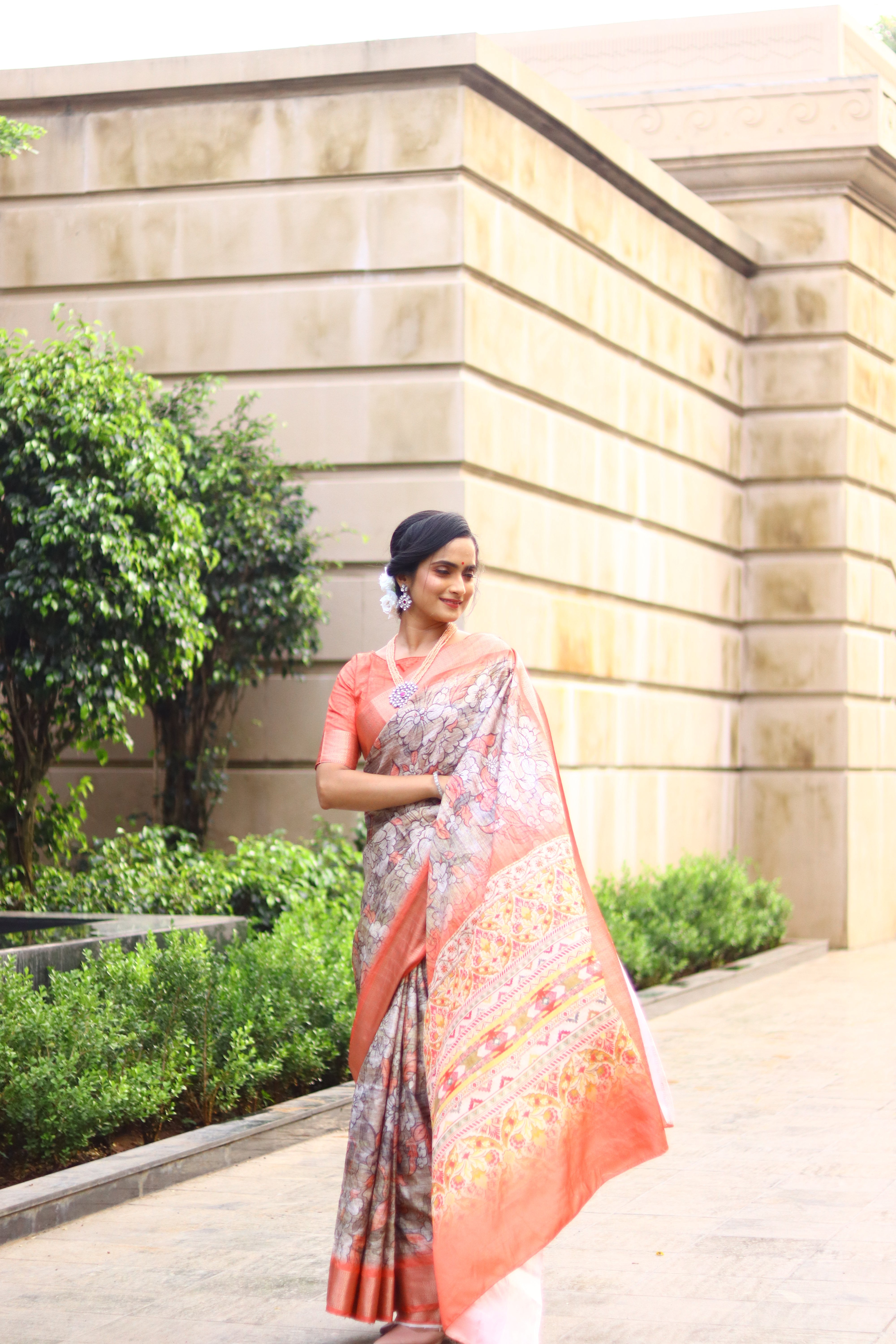 Light Orange Printed Saree