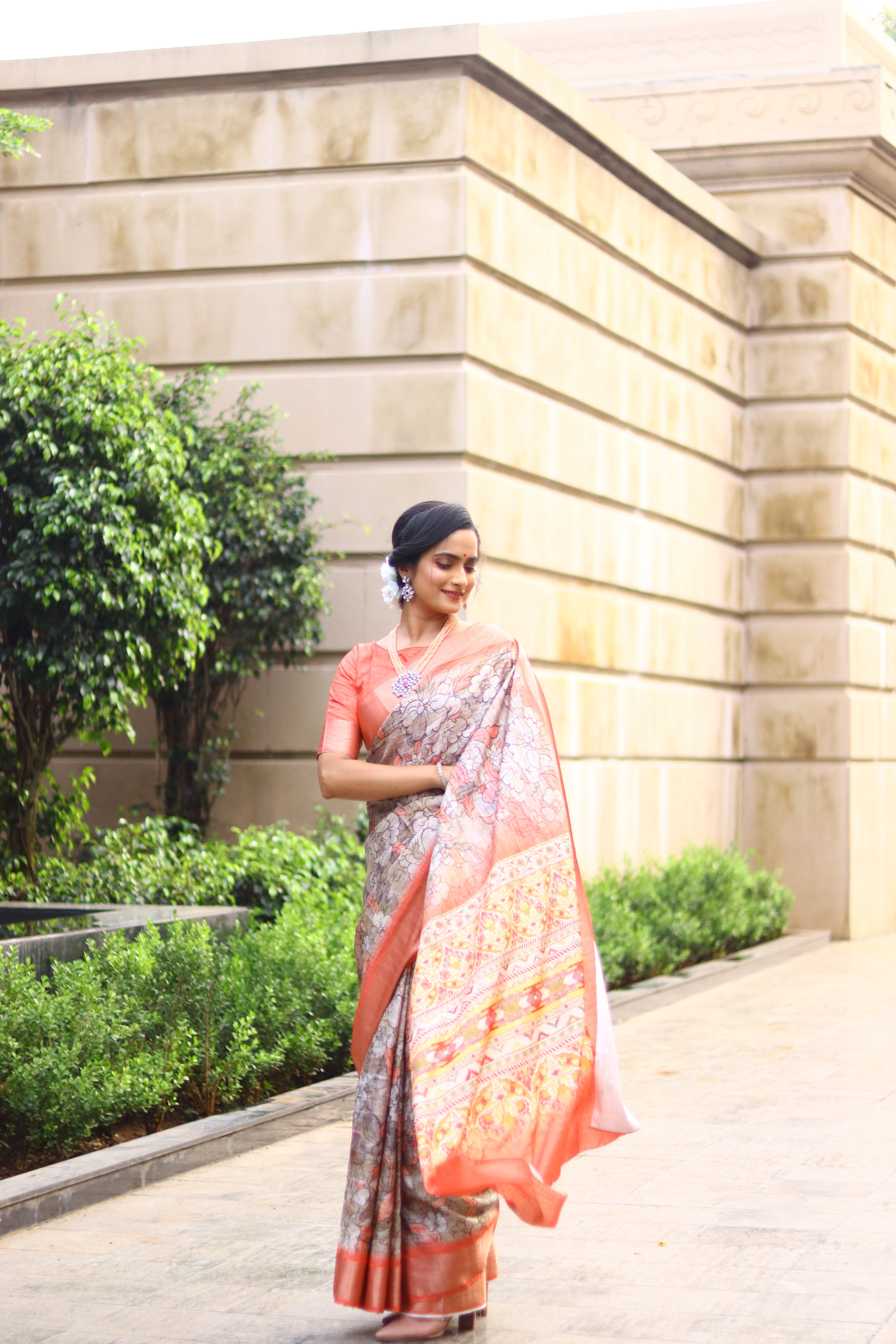 Light Orange Printed Saree