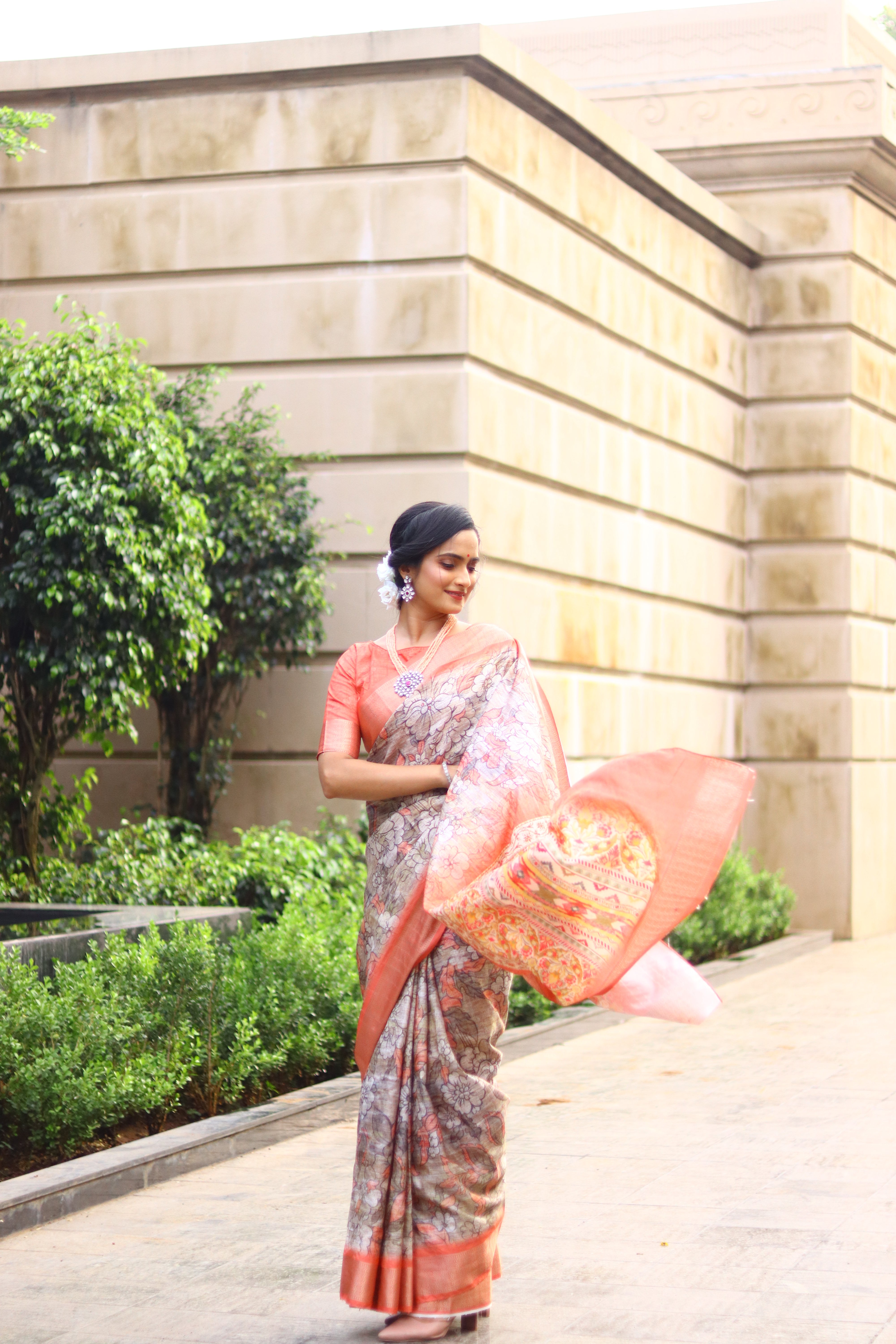 Light Orange Printed Saree