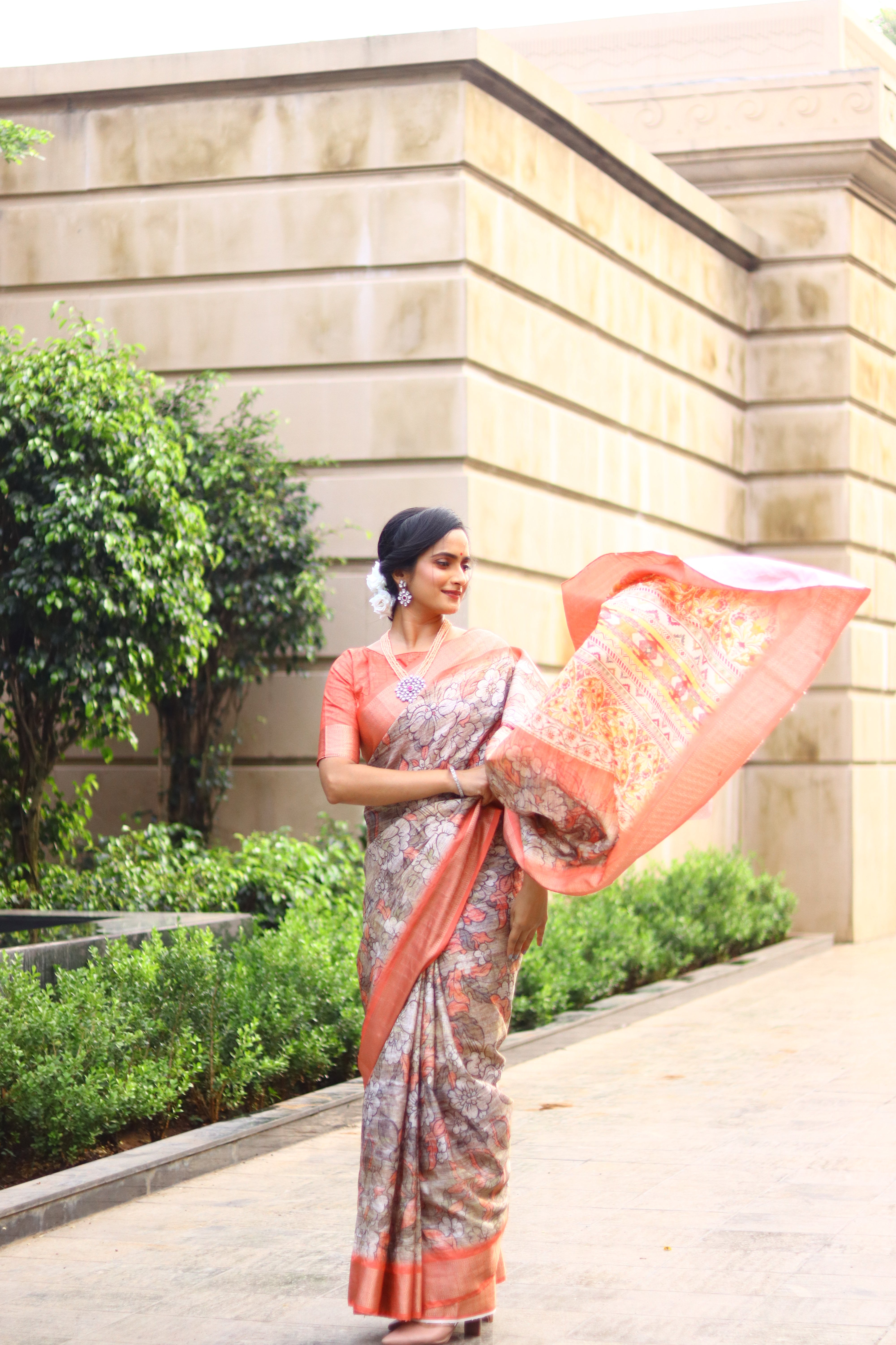 Light Orange Printed Saree