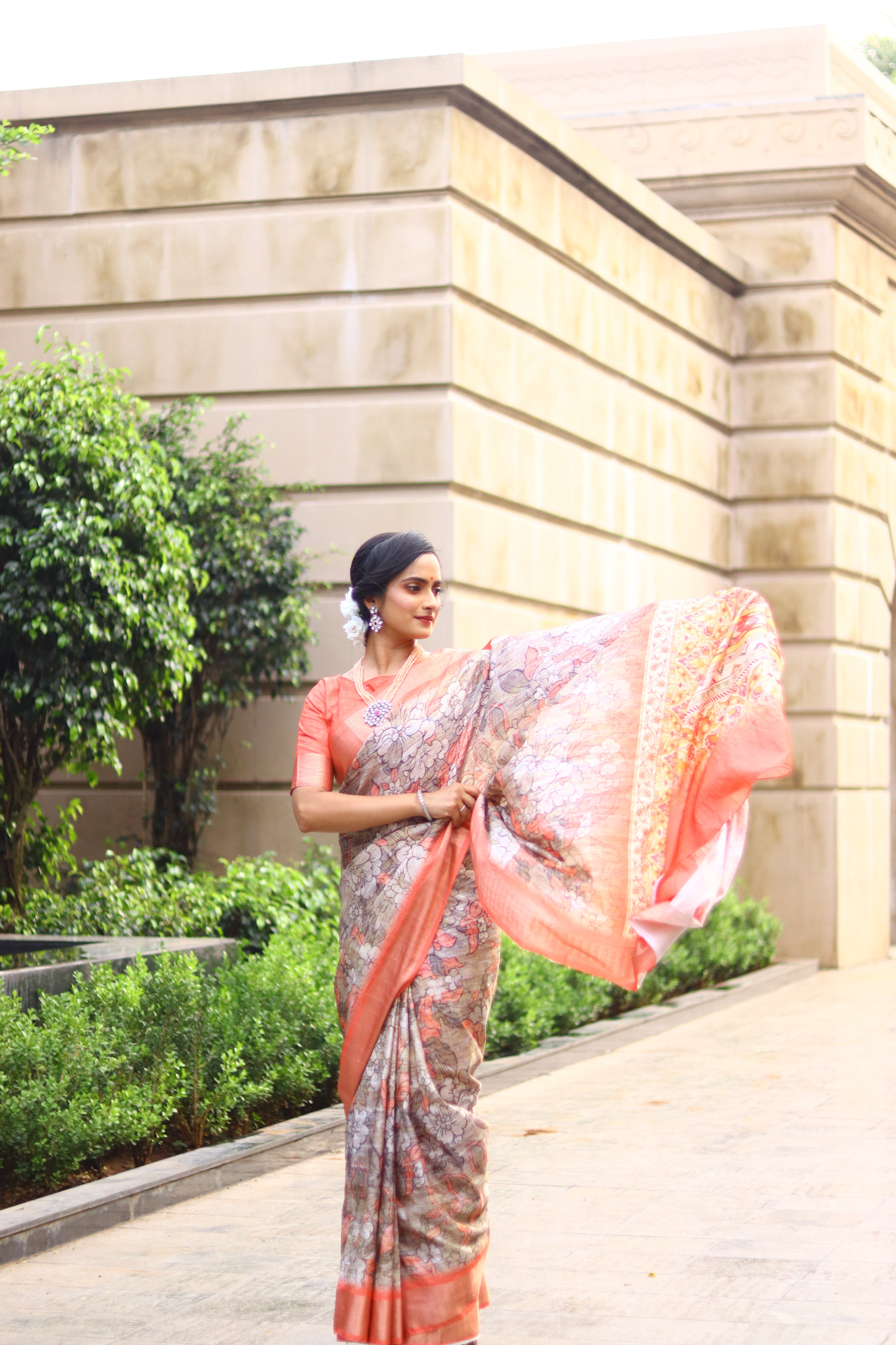 Light Orange Printed Saree