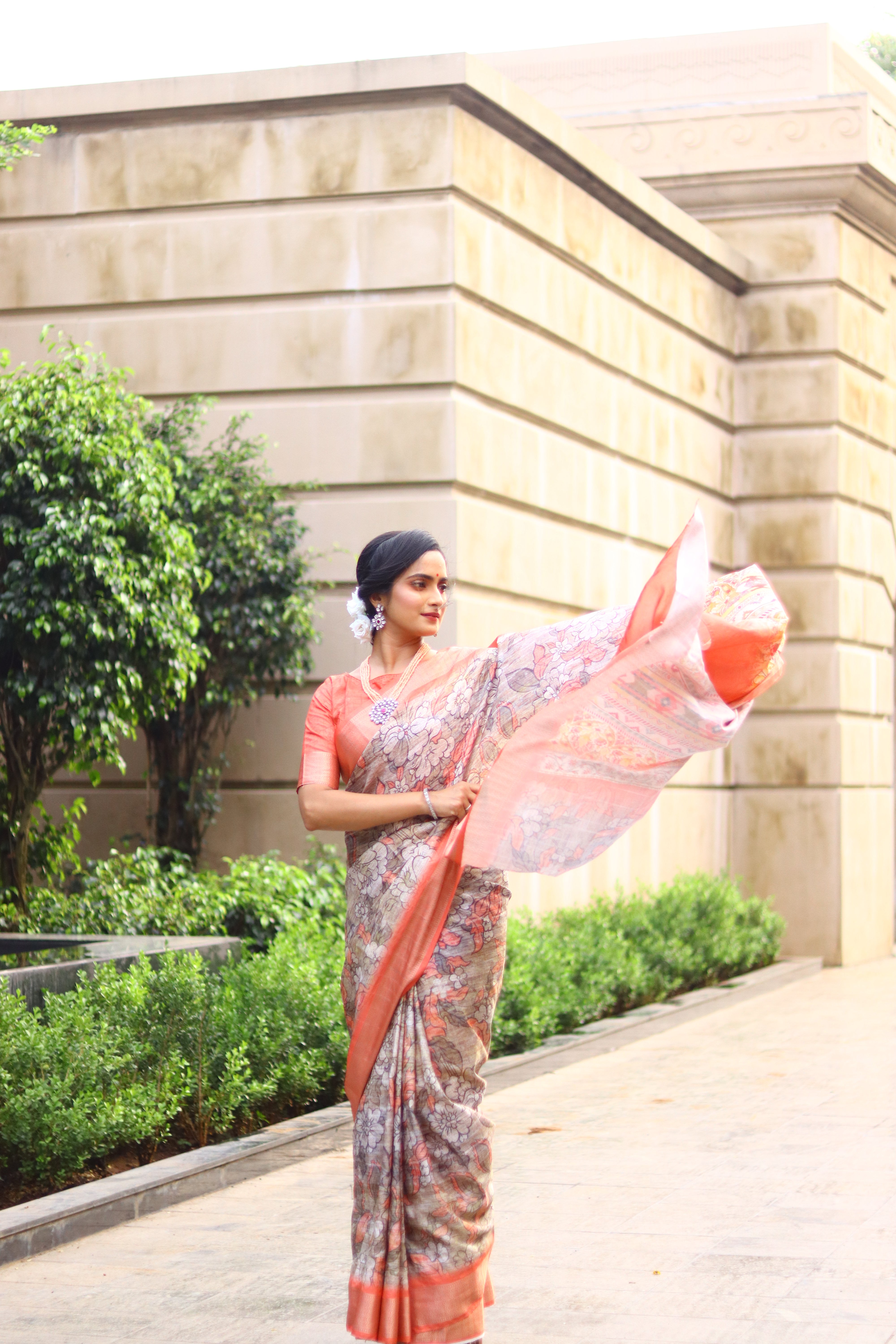 Light Orange Printed Saree