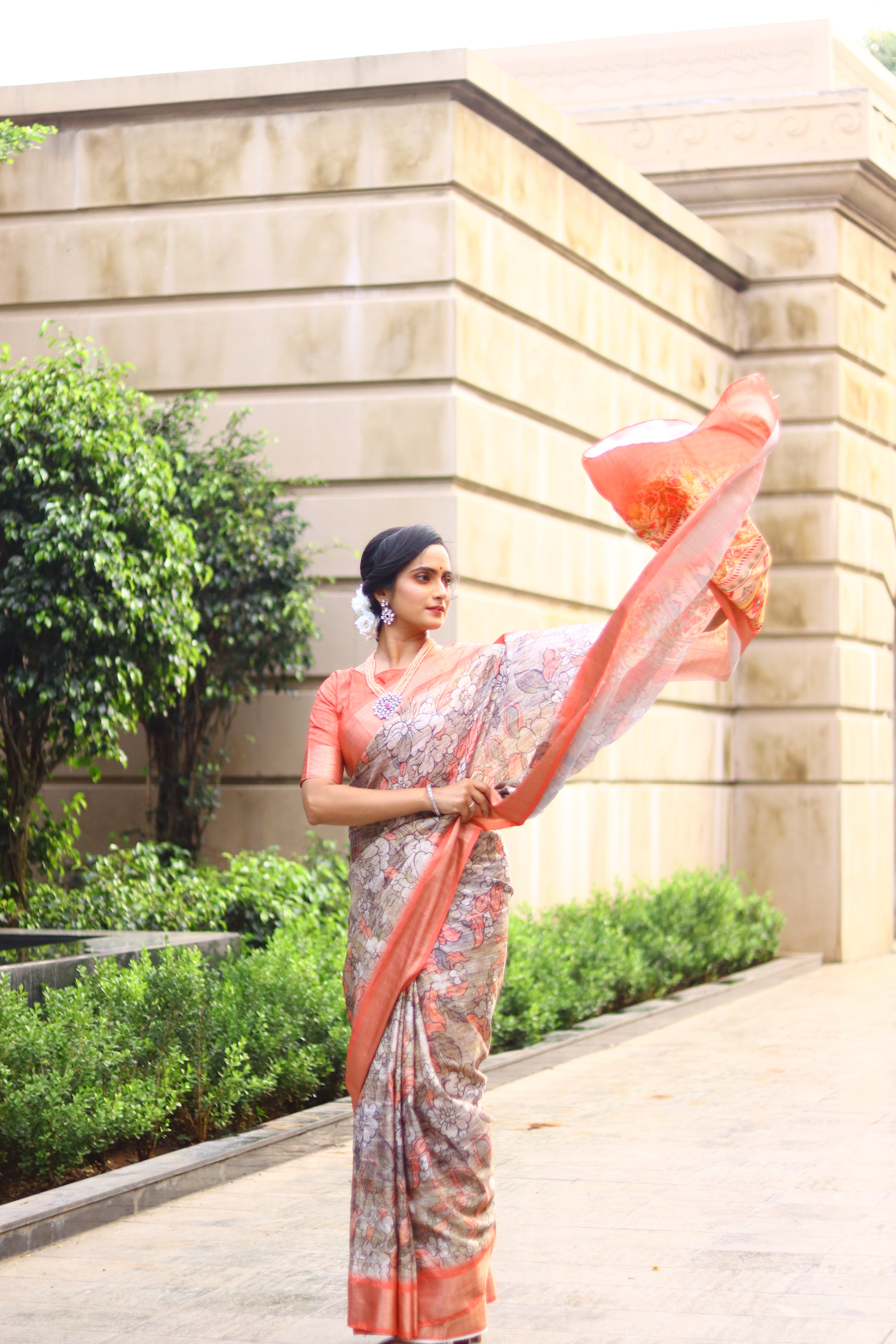 Light Orange Printed Saree