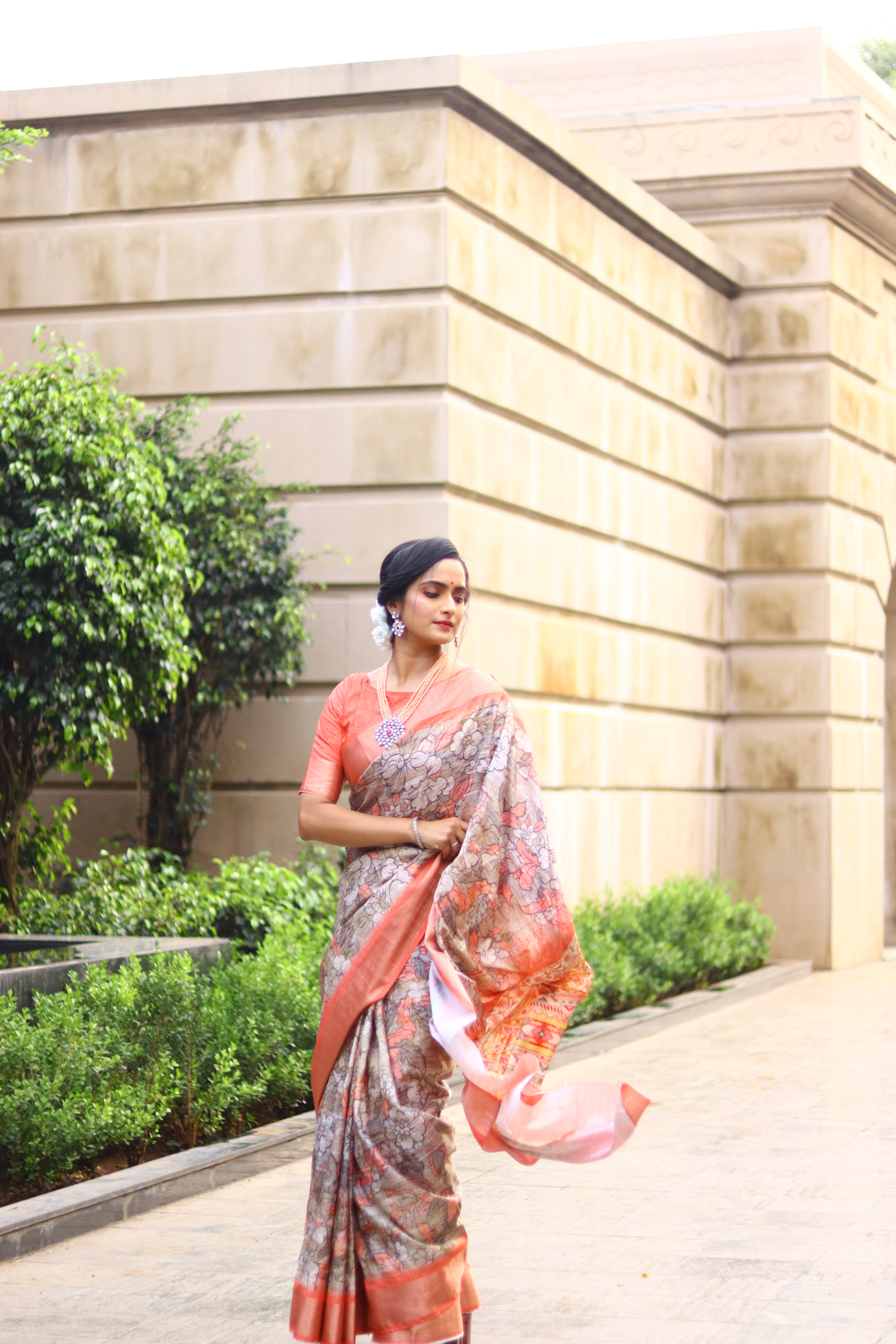 Light Orange Printed Saree