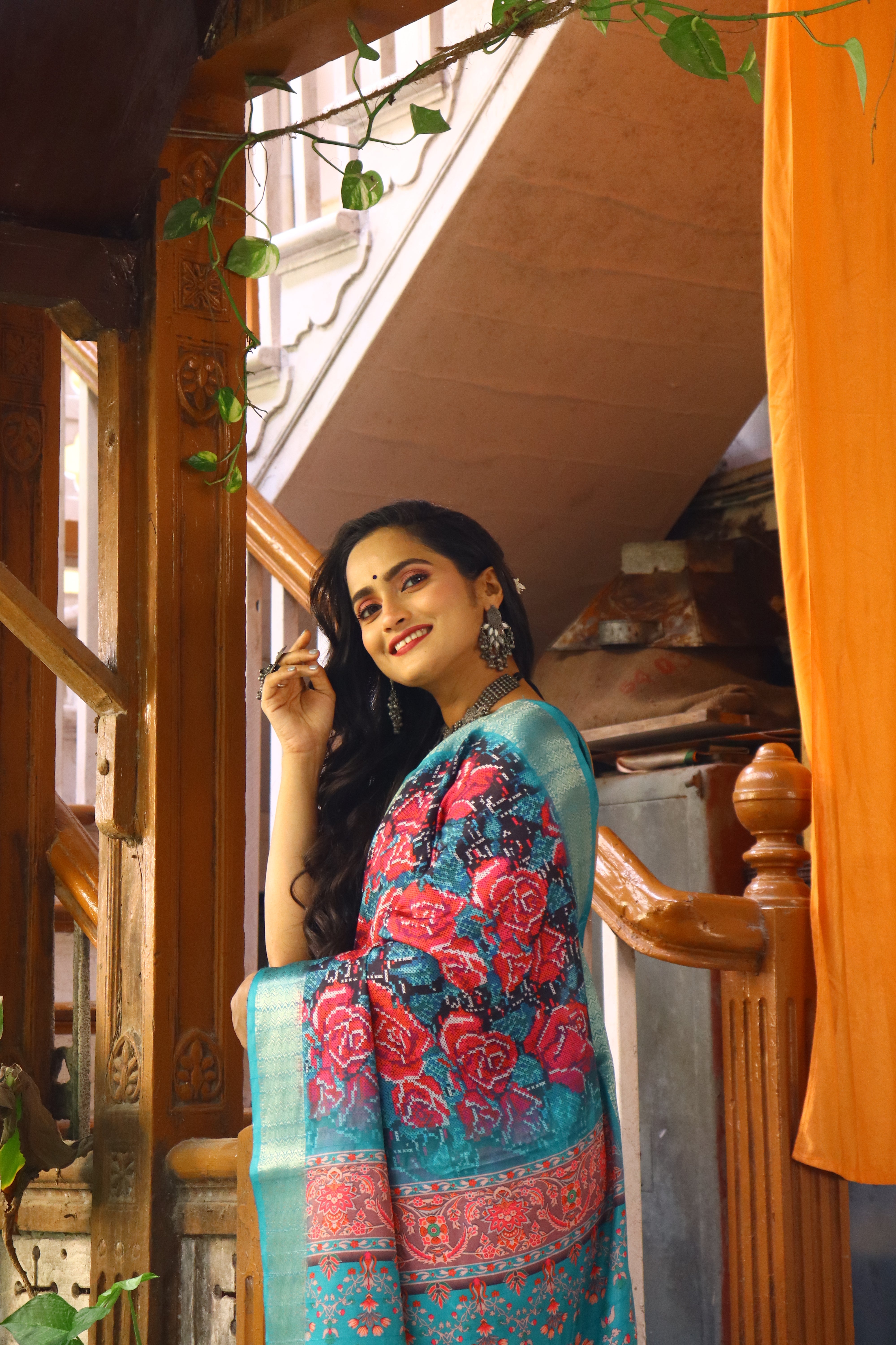 Blue Printed Silk Saree