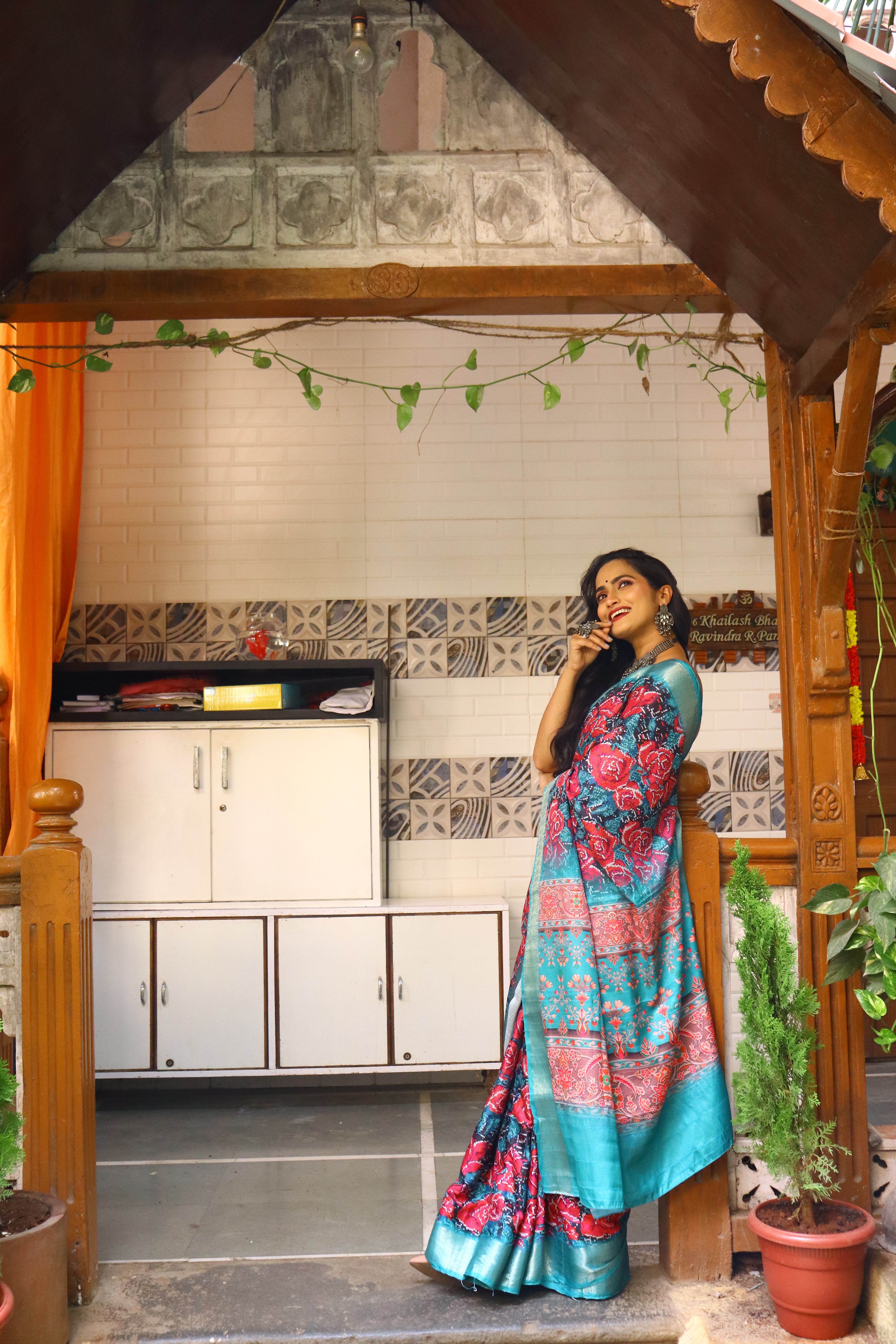 Blue Printed Silk Saree