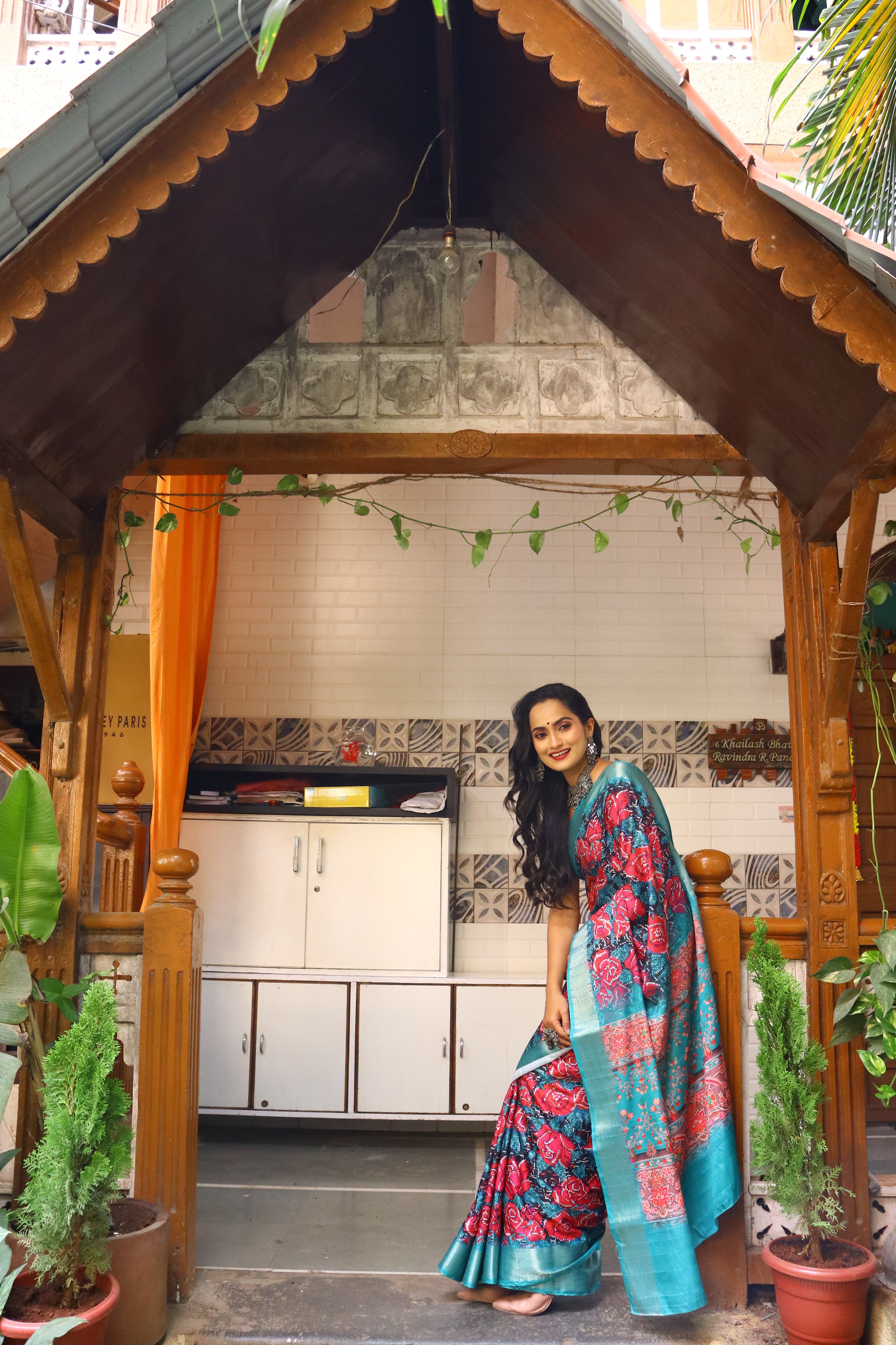 Blue Printed Silk Saree