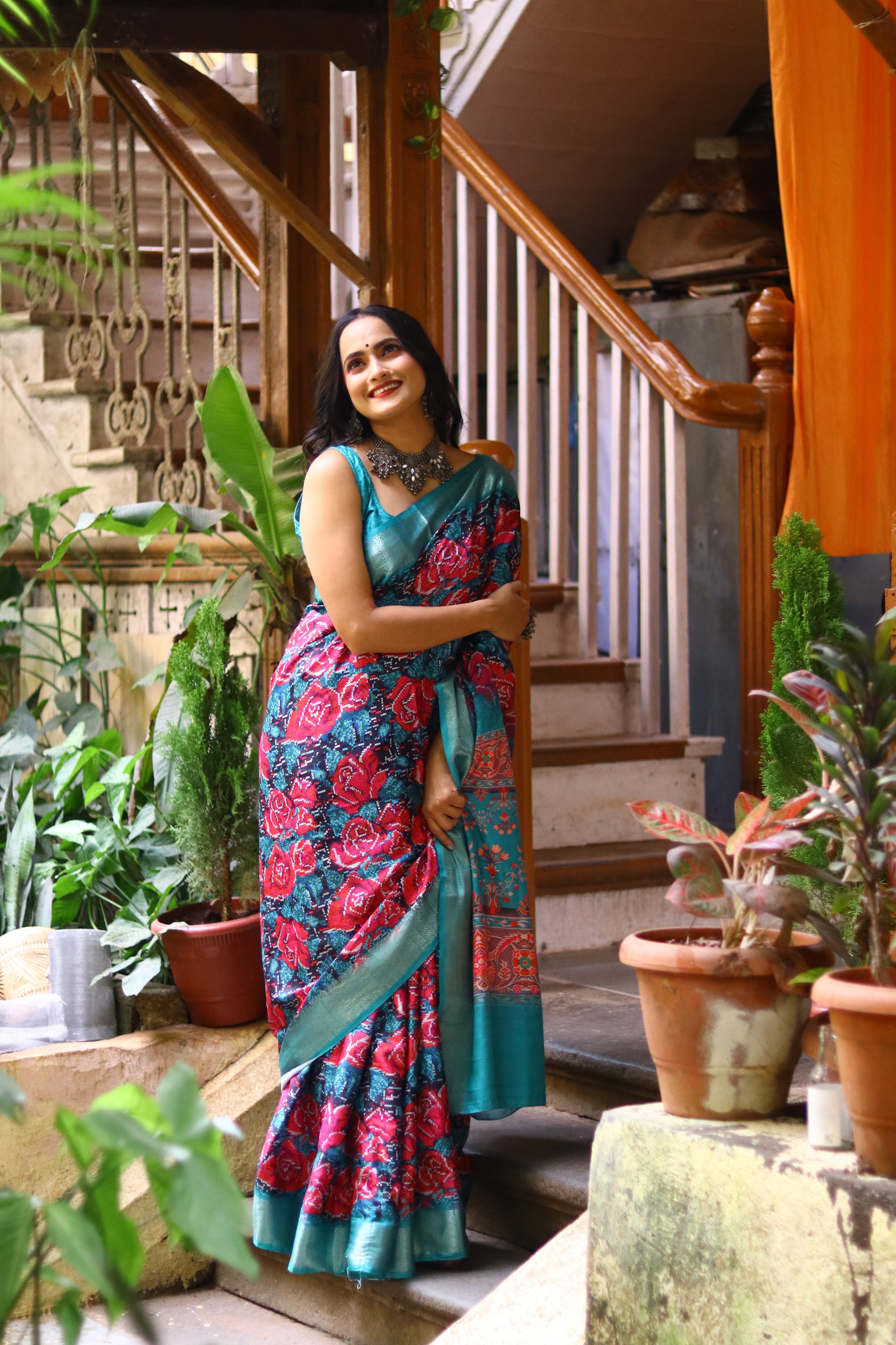 Blue Printed Silk Saree