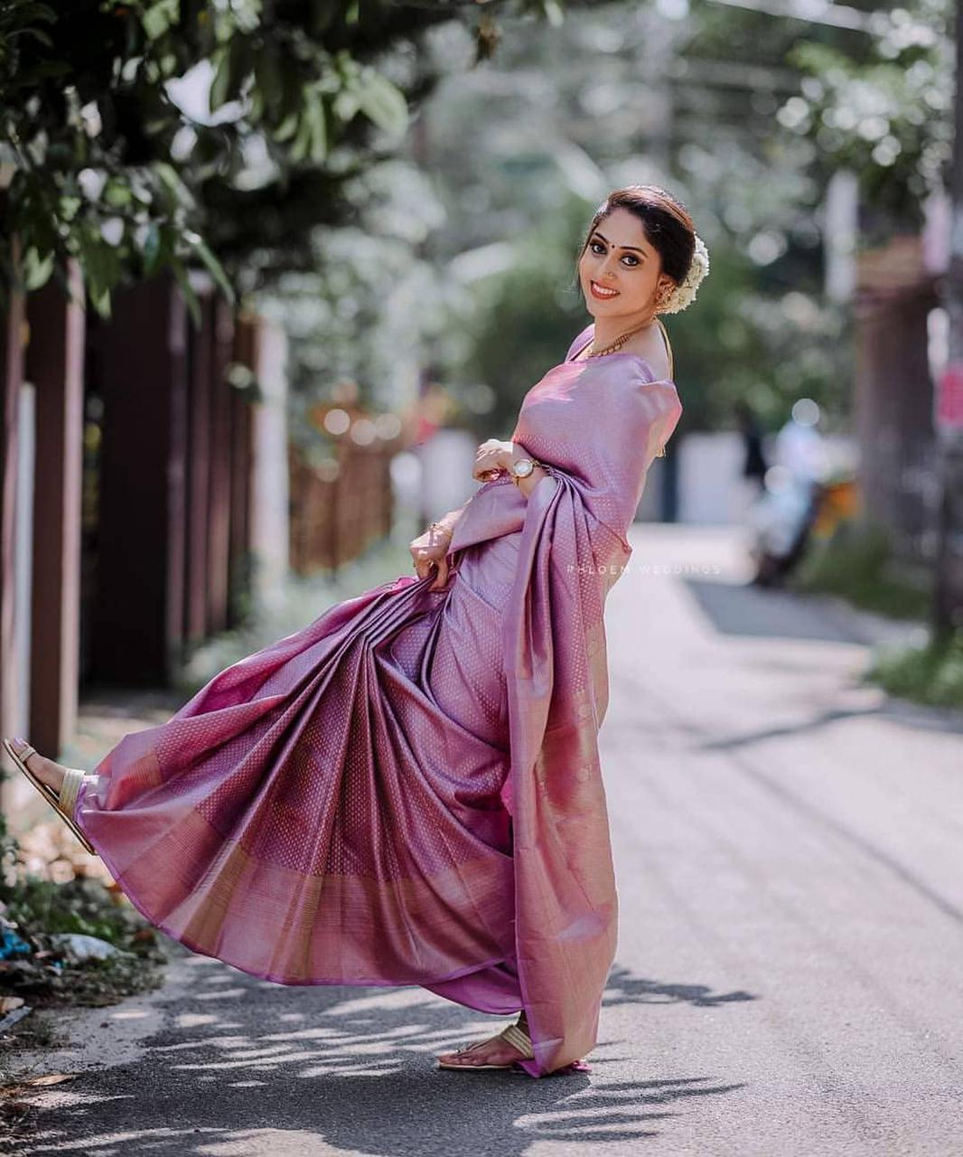 Quintessential Pink Soft Silk Saree With Petrichor Blouse Piece