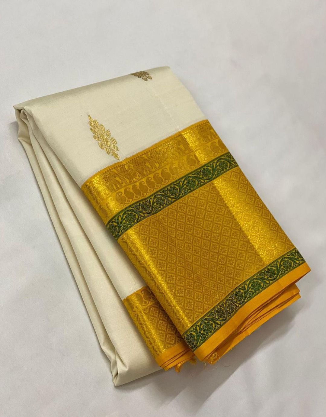 Luxuriant Off White Soft Silk Saree With Glittering Blouse Piece