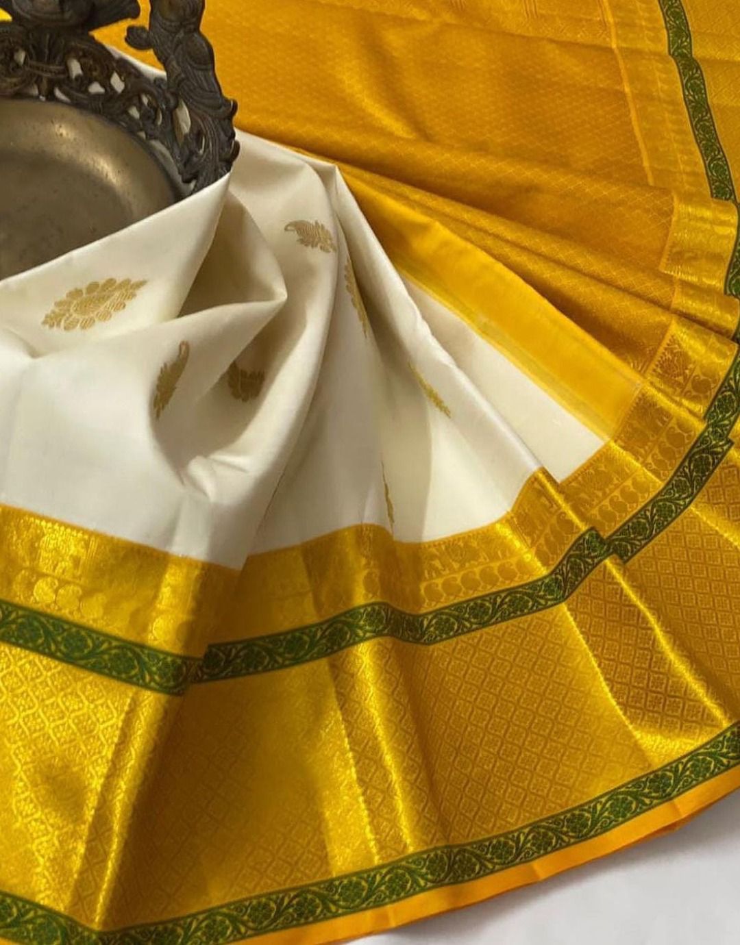 Luxuriant Off White Soft Silk Saree With Glittering Blouse Piece