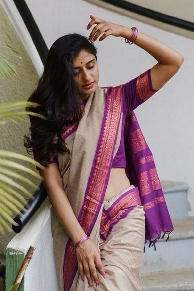 Admirable Beige Soft Silk Saree With Whimsical Blouse Piece