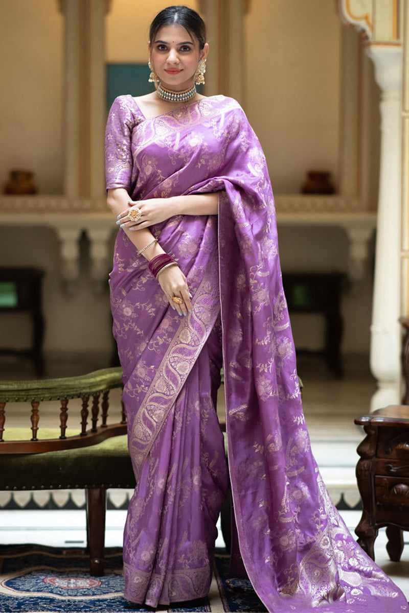 Propinquity Lavender Soft Silk Saree With Felicitous Blouse Piece