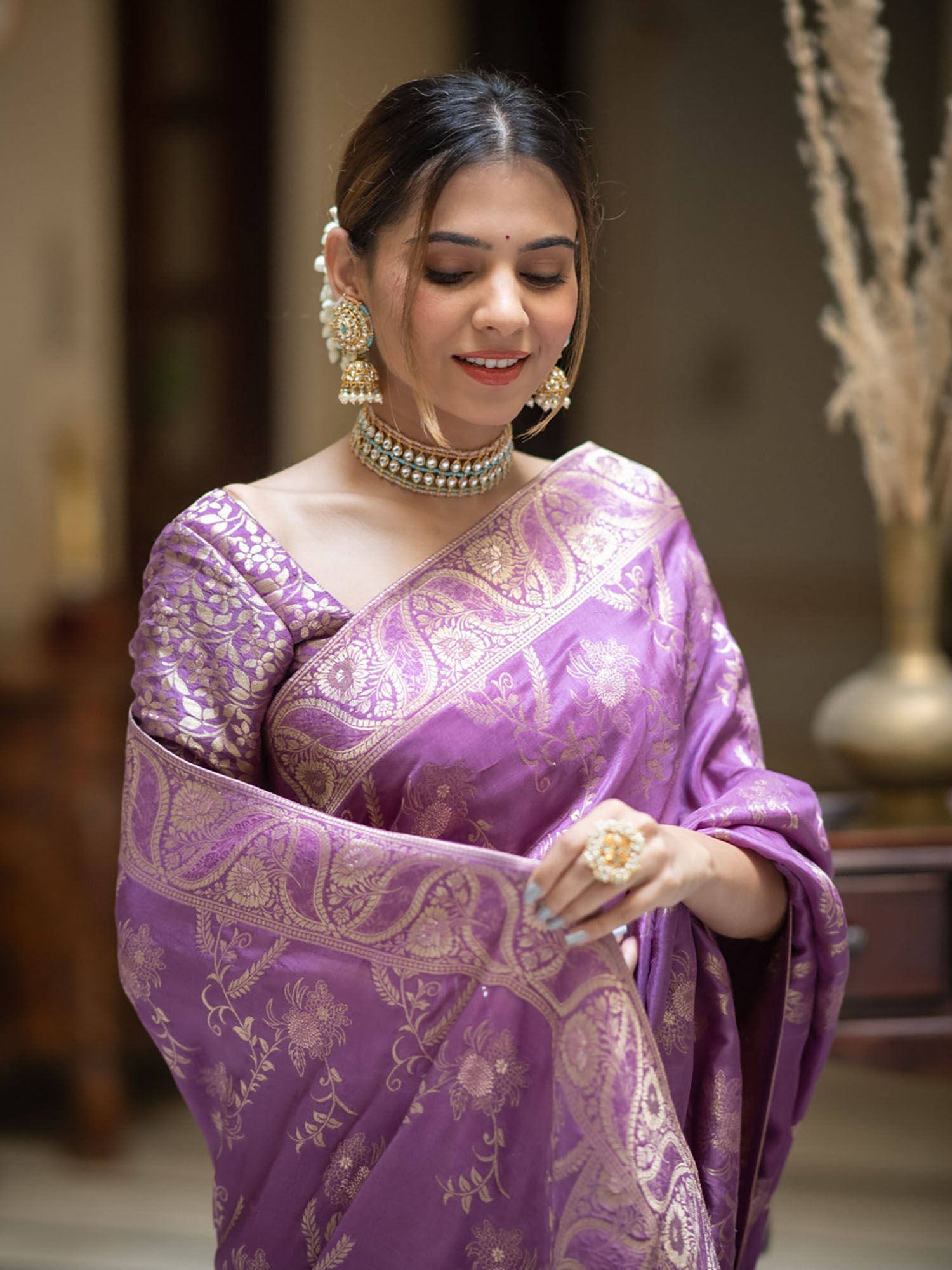 Propinquity Lavender Soft Silk Saree With Felicitous Blouse Piece