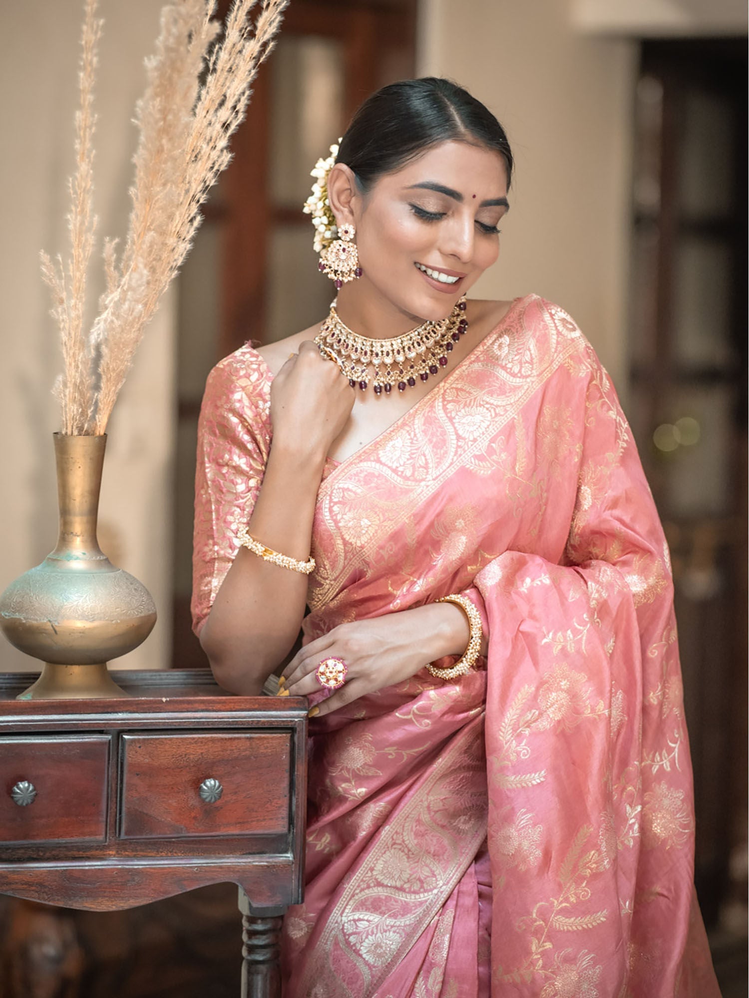 Redolent Peach Soft Silk Saree With Lagniappe Blouse Piece