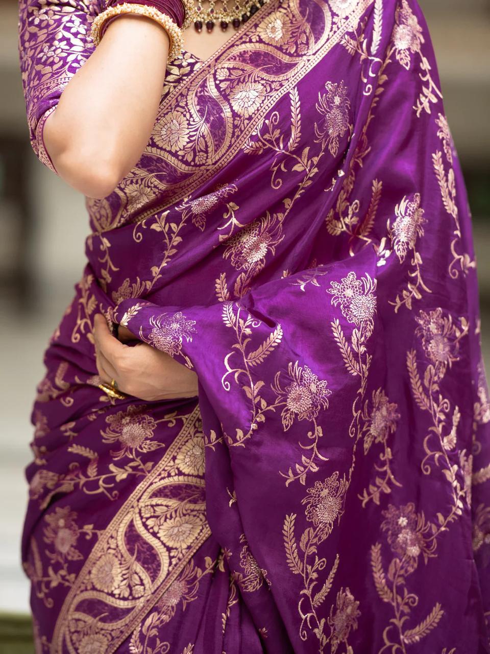 Splendiferous Purple Soft Silk Saree With Petrichor Blouse Piece