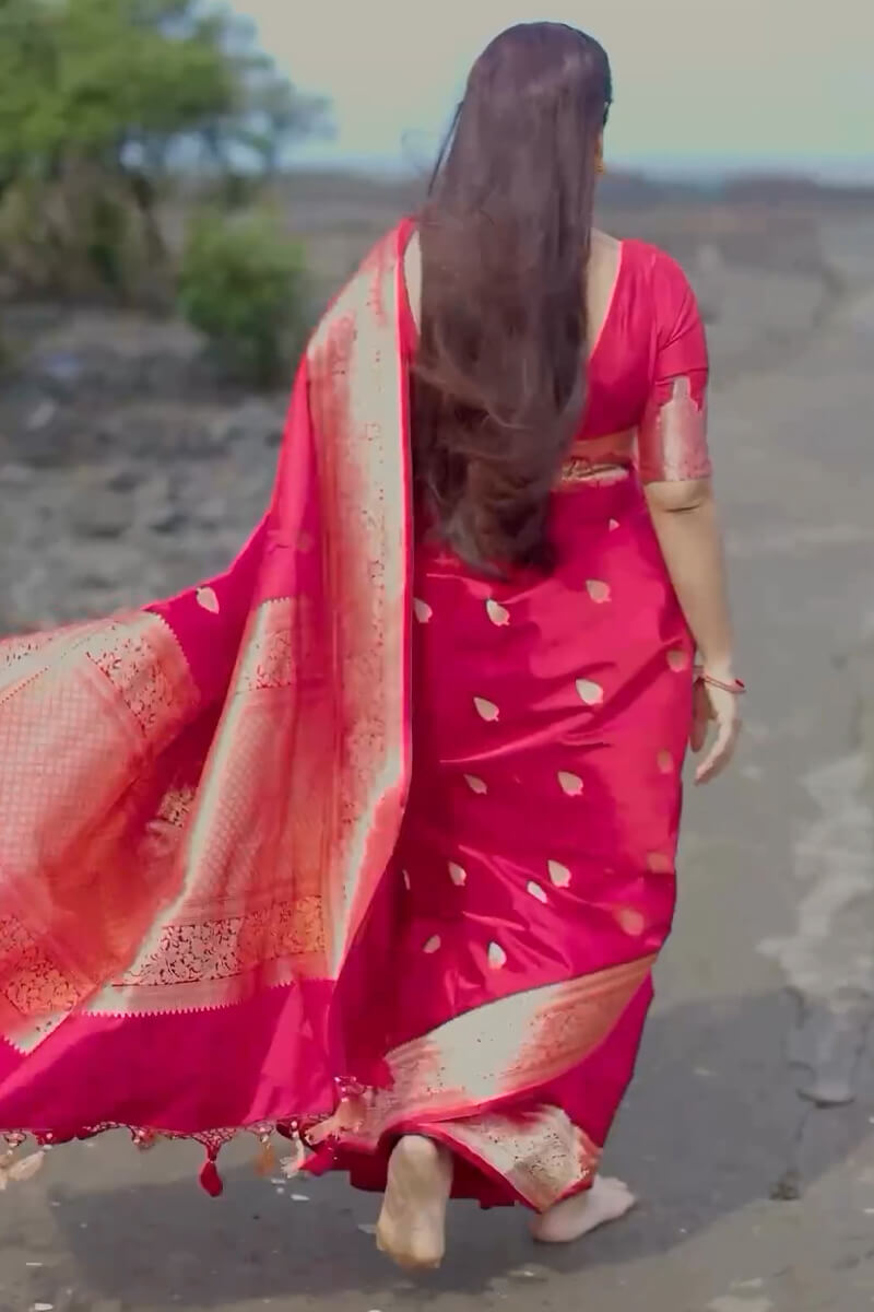 Tempting Dark Pink Soft Silk Saree With Vivacious Blouse Piece