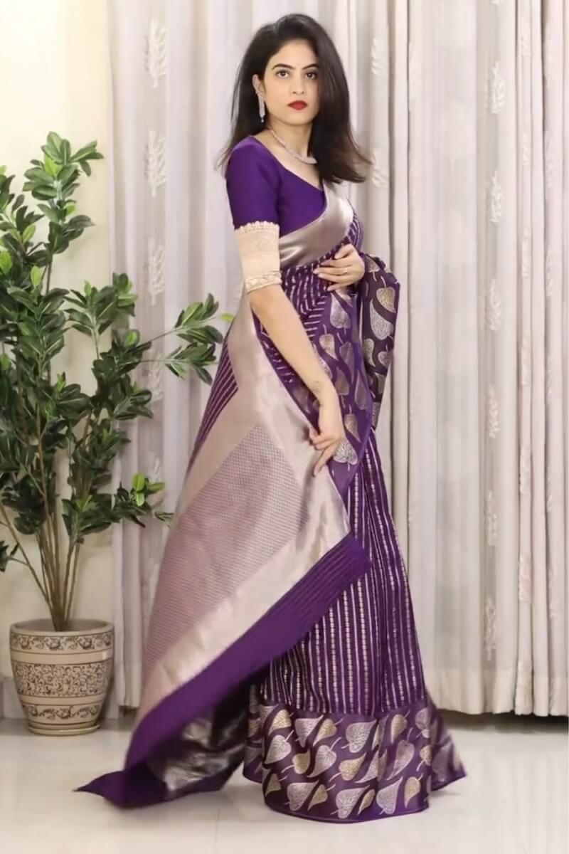 Sempiternal Purple Soft Silk Saree With Lassitude Blouse Piece