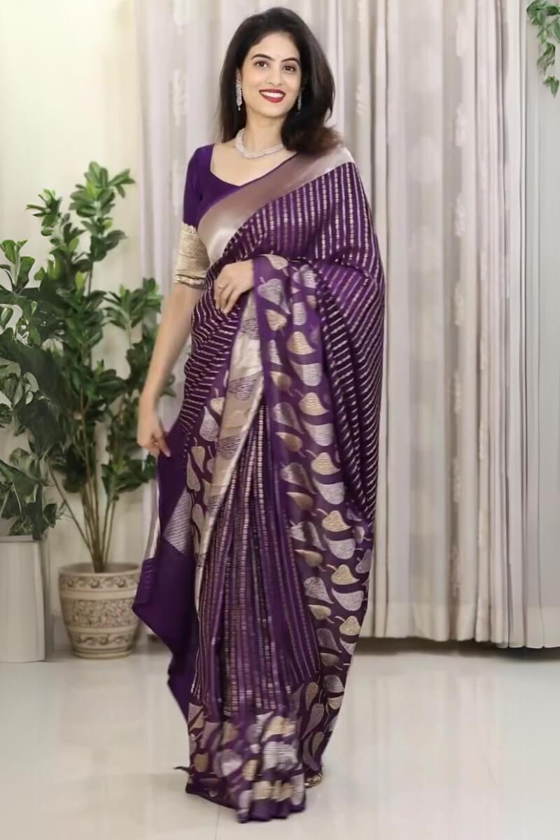 Sempiternal Purple Soft Silk Saree With Lassitude Blouse Piece