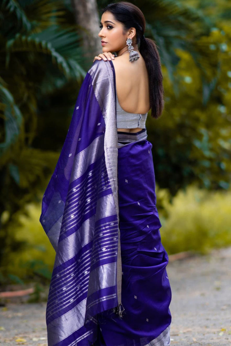 Surpassing Royal Blue Soft Silk Saree With Fancifull Blouse Piece