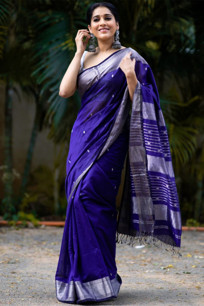 Surpassing Royal Blue Soft Silk Saree With Fancifull Blouse Piece