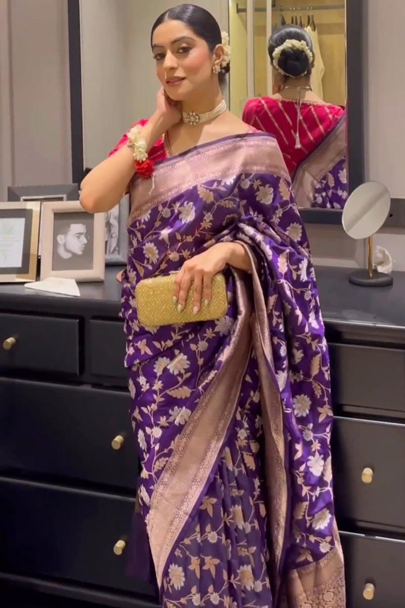 Invaluable Purple Soft Silk Saree With Designer Blouse Piece