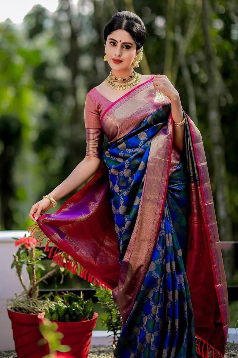 Surreptitious Blue Soft Banarasi Silk Saree With Pleasant Blouse Piece