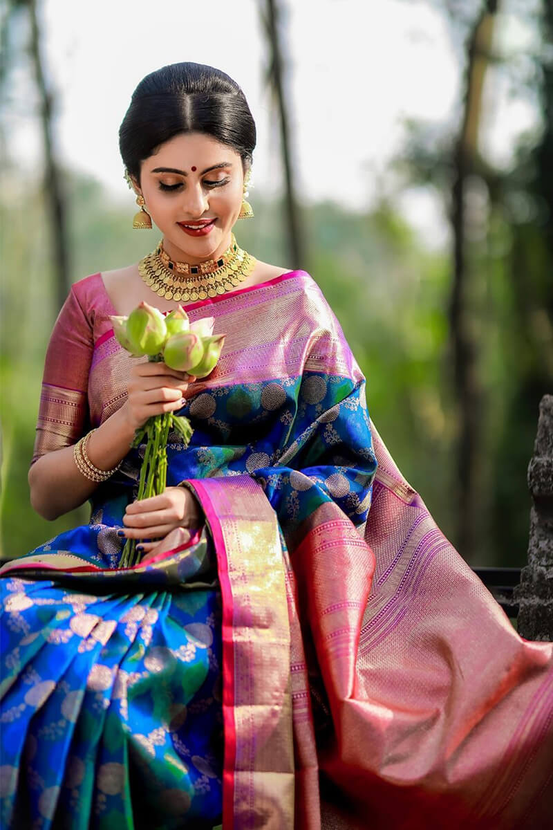 Surreptitious Blue Soft Banarasi Silk Saree With Pleasant Blouse Piece