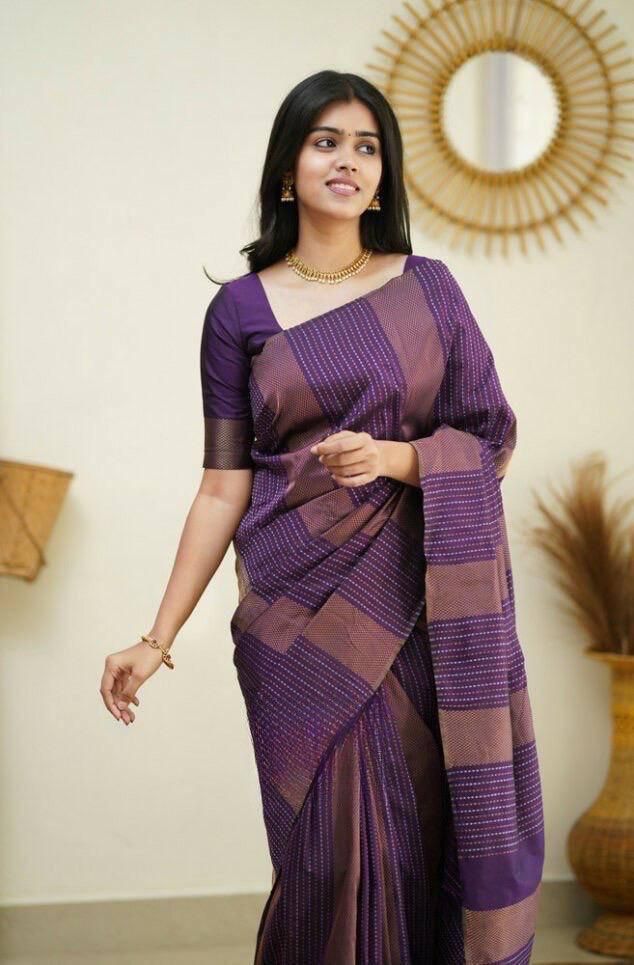 Surreptitious Purple Soft Silk Saree With Moiety Blouse Piece