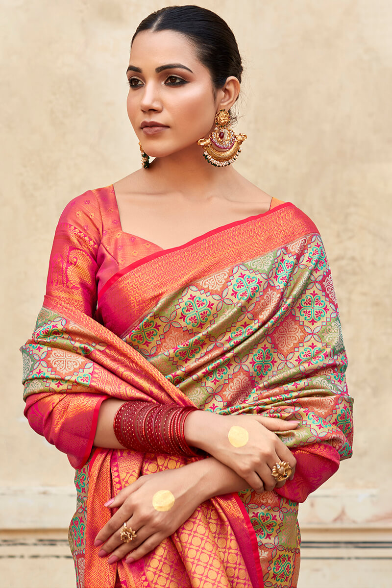 Glorious Dark Pink Digital Printed Soft Silk Saree With Exceptional Blouse Piece