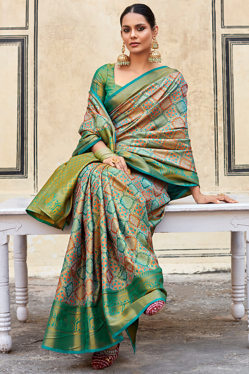 Inspiring Green Digital Printed Soft Silk Saree With Divine Blouse Piece