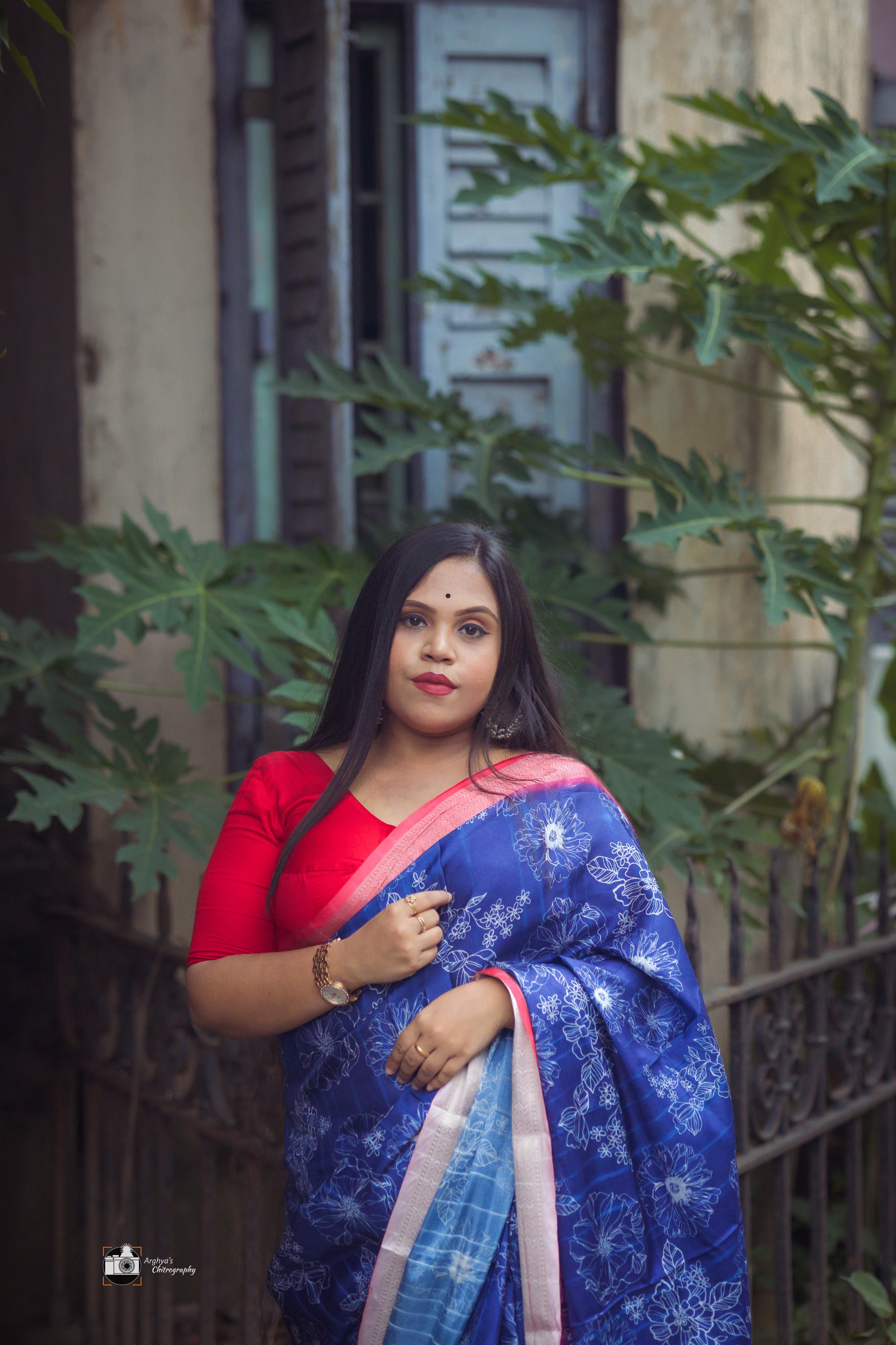 Navy Blue Silk Saree with Red Border