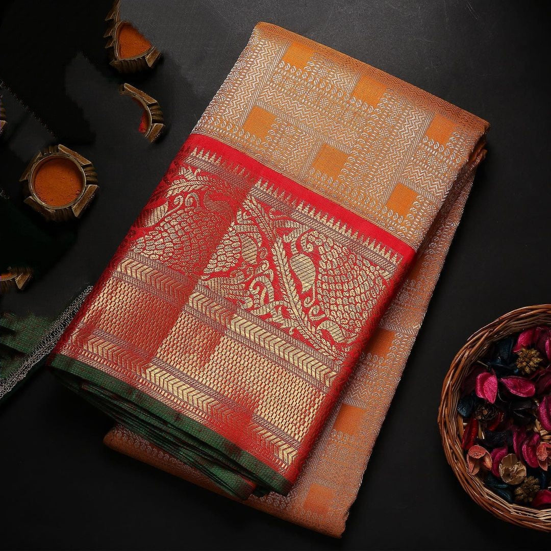 Sophisticated Orange Soft Banarasi Silk Saree With Two Attractive Blouse Piece