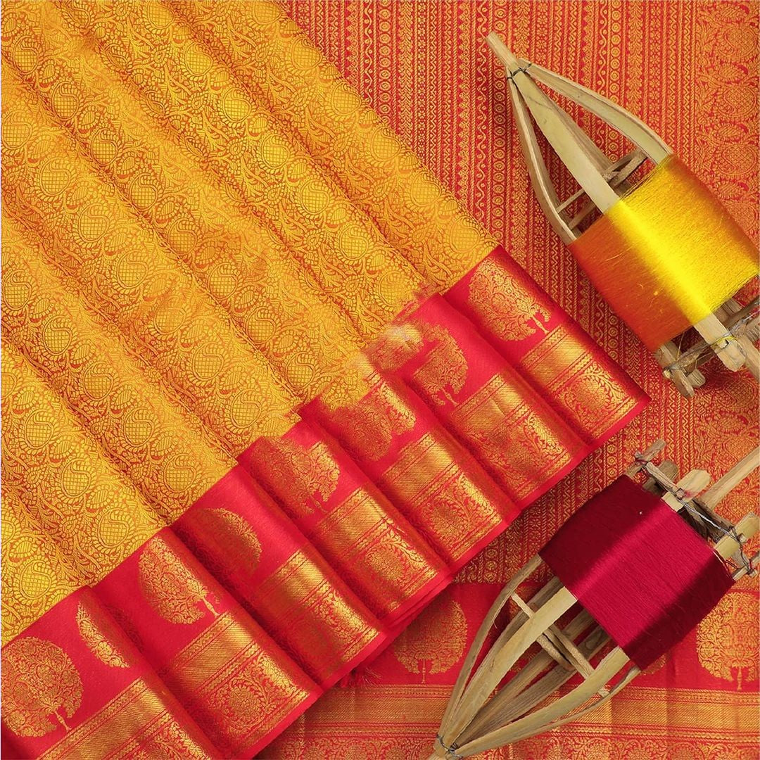 Adorning Yellow Soft Banarasi Silk Saree With Flattering Blouse Piece