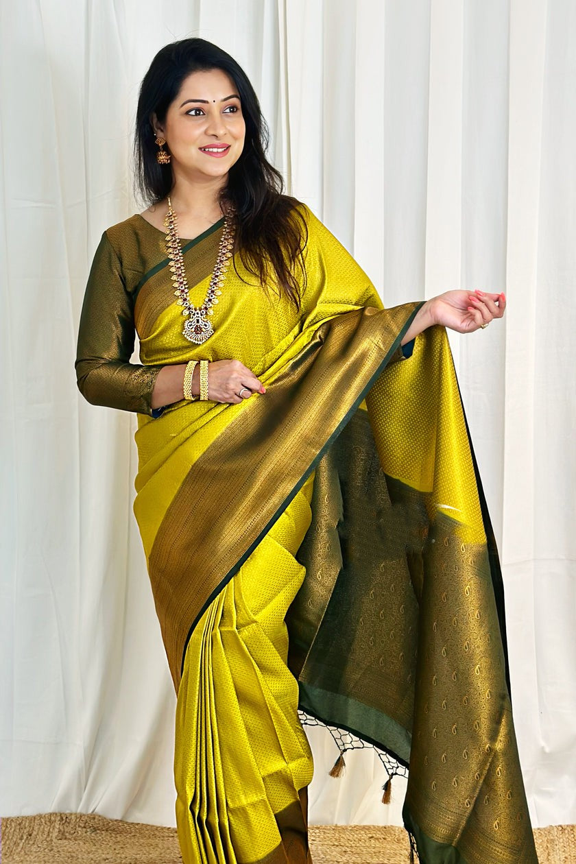 Scrumptious Lemon Soft Silk Saree With Inspiring Blouse Piece