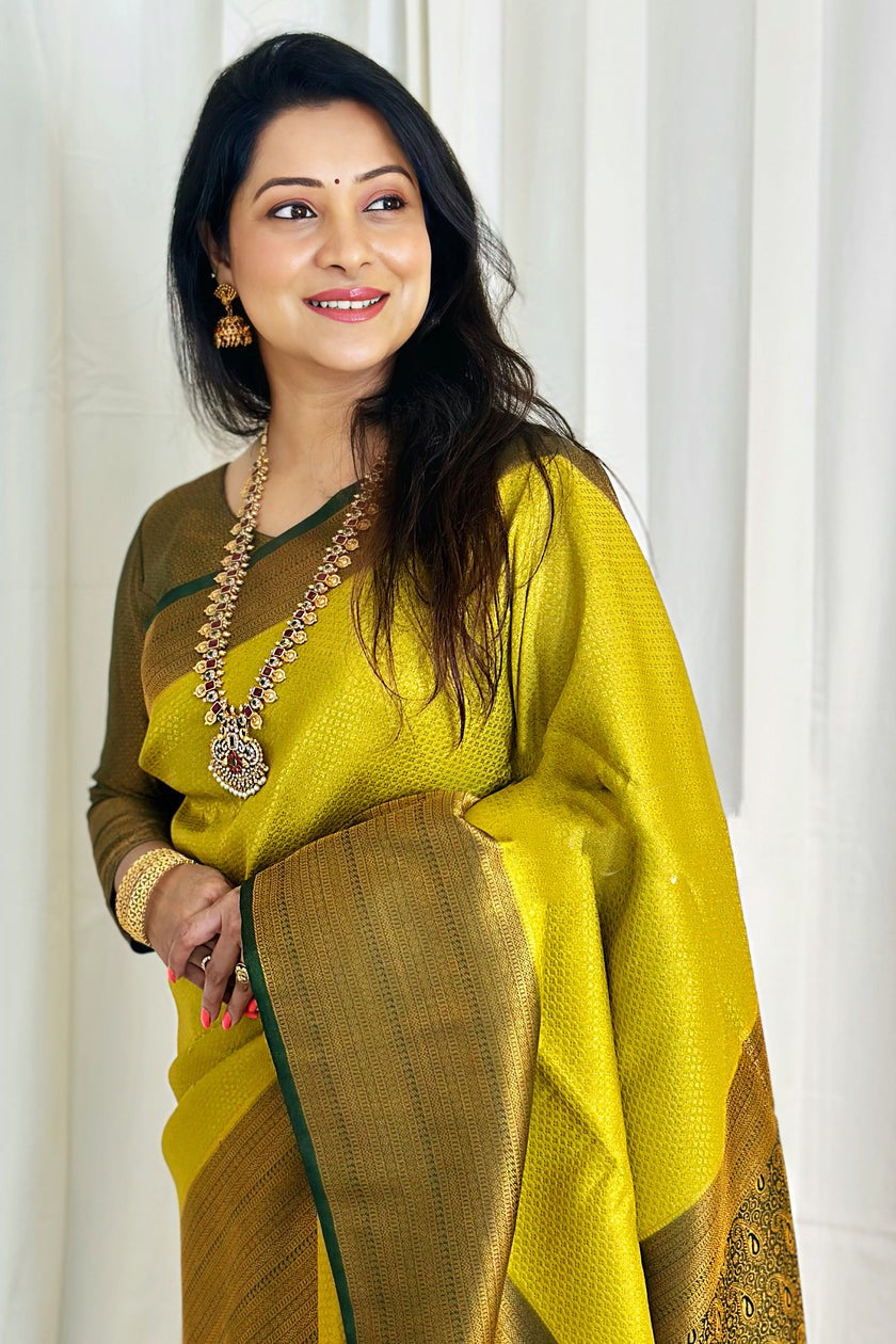 Scrumptious Lemon Soft Silk Saree With Inspiring Blouse Piece