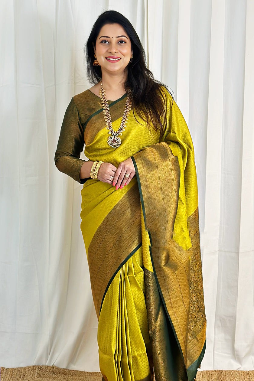 Scrumptious Lemon Soft Silk Saree With Inspiring Blouse Piece