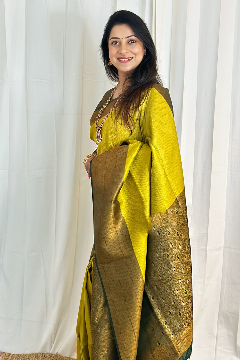 Scrumptious Lemon Soft Silk Saree With Inspiring Blouse Piece